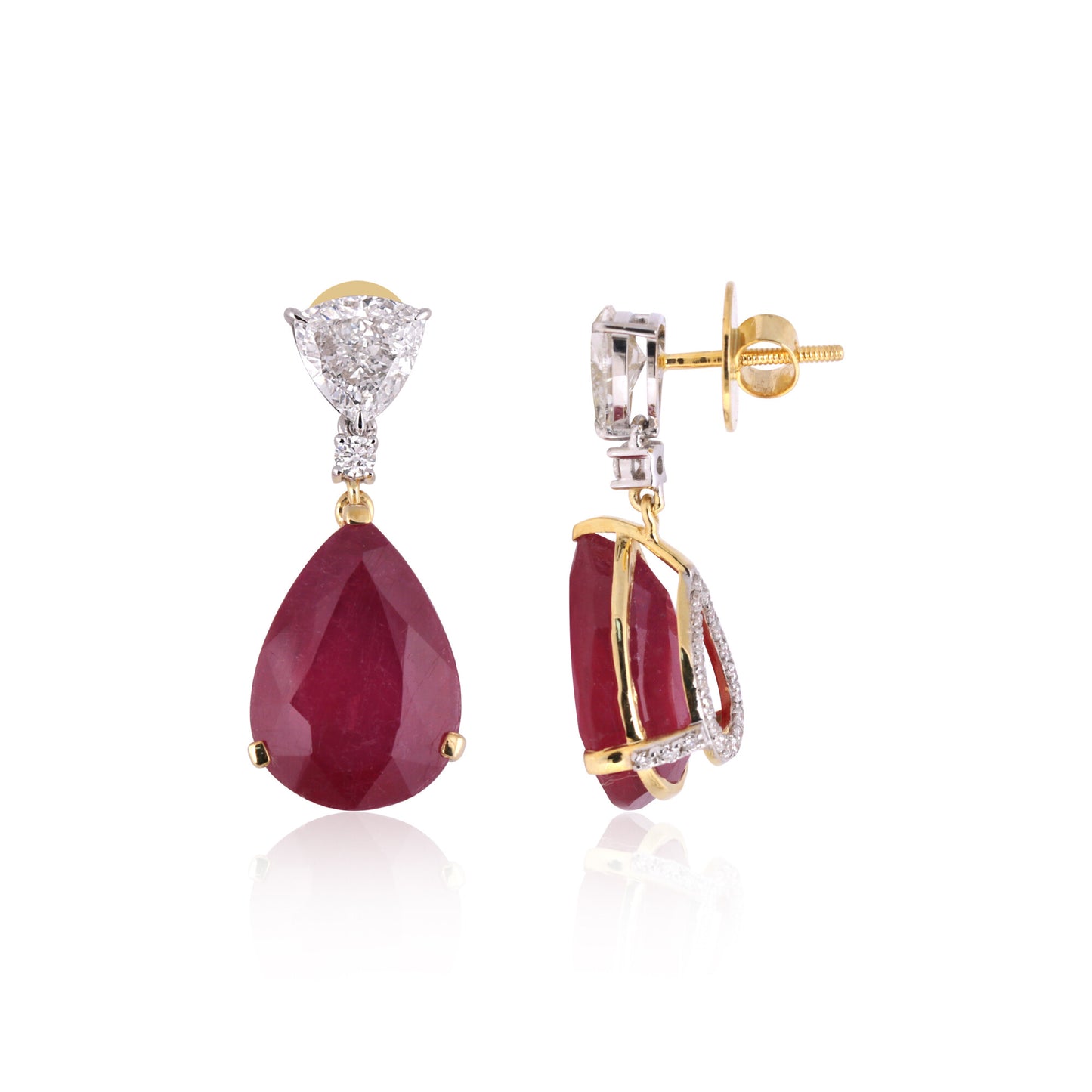 14K/18K Lab Grown Ruby Pear Cut Earrings with Diamond Pave