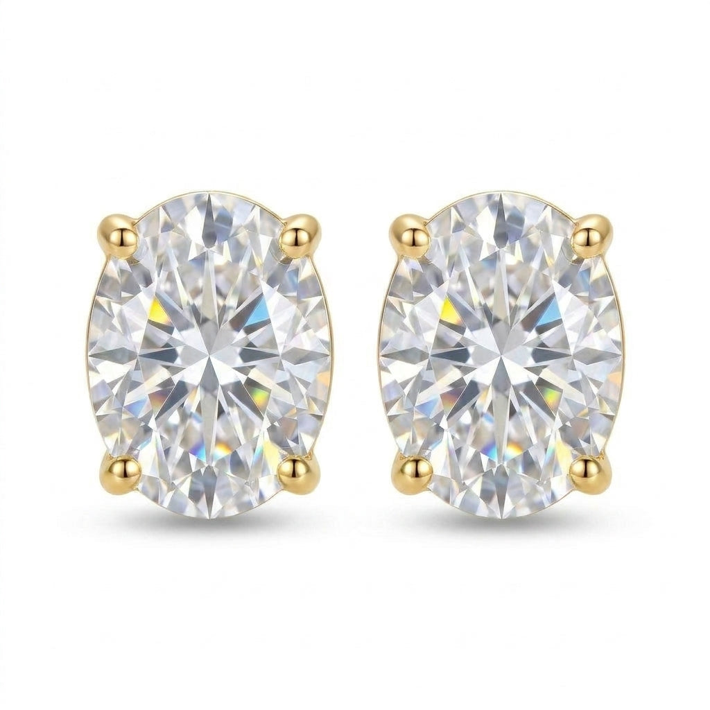 18K Lab Grown Diamond Oval Cut Stud Earrings, 2 Ct pair in yellow gold