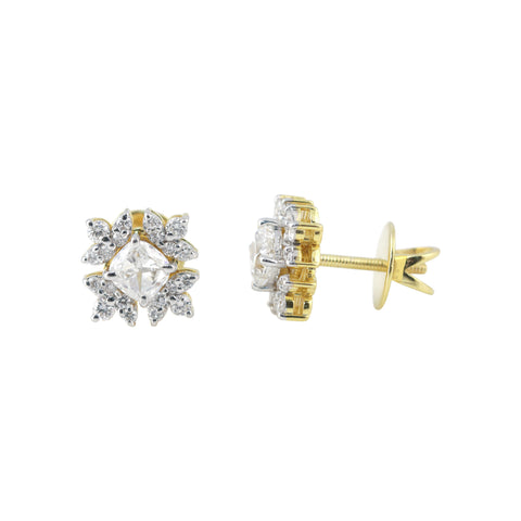 14K/18K Lab-Grown Diamond Pave Round Stud Earrings