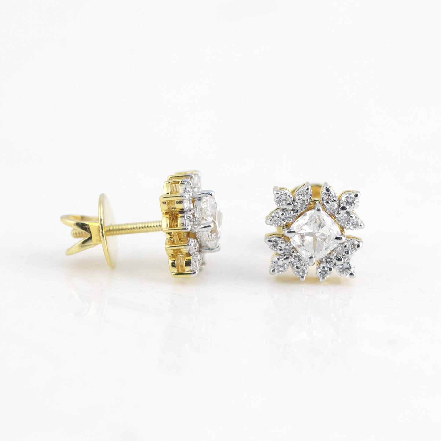 14K/18K Lab-Grown Diamond Pave Round Stud Earrings