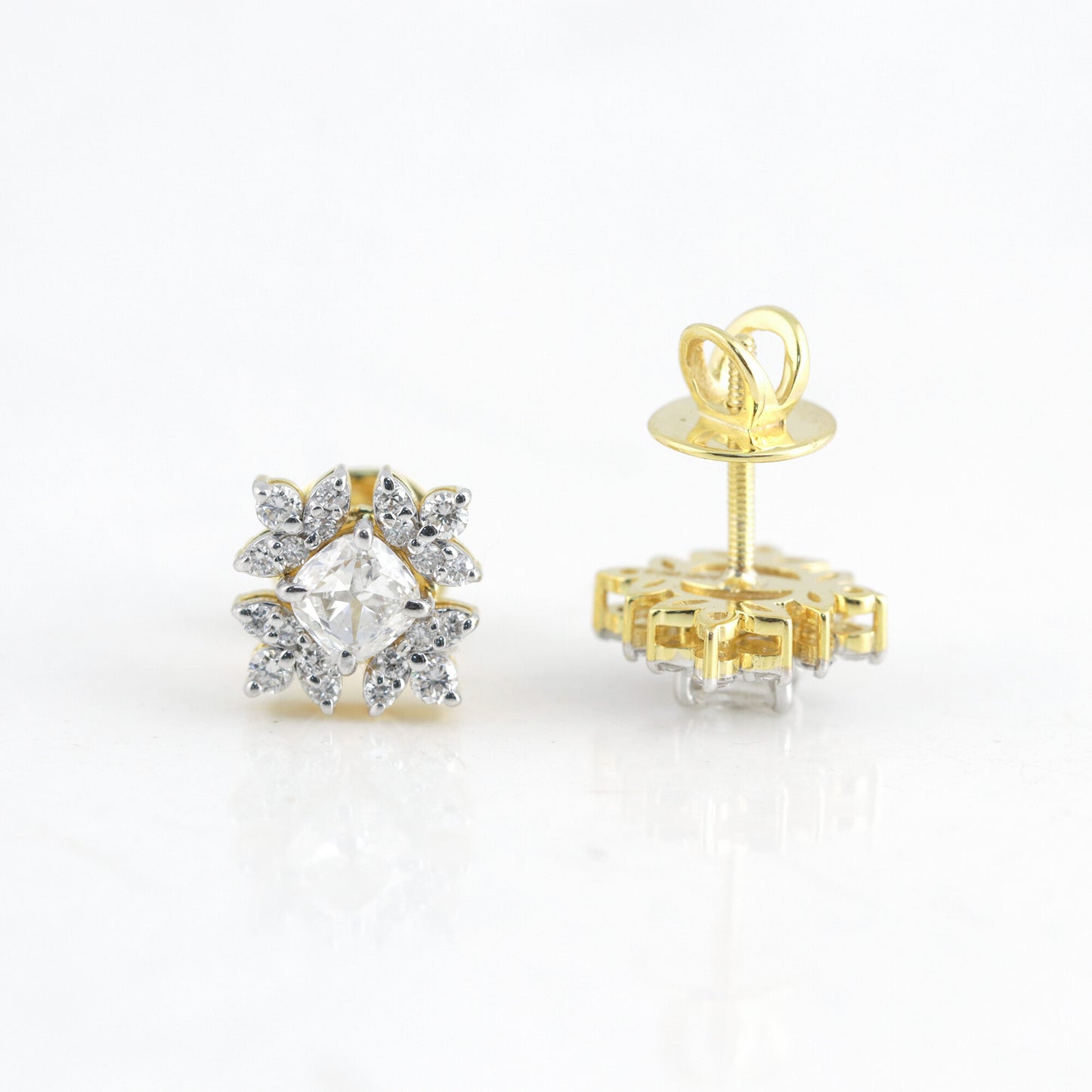 14K/18K Lab-Grown Diamond Pave Round Stud Earrings