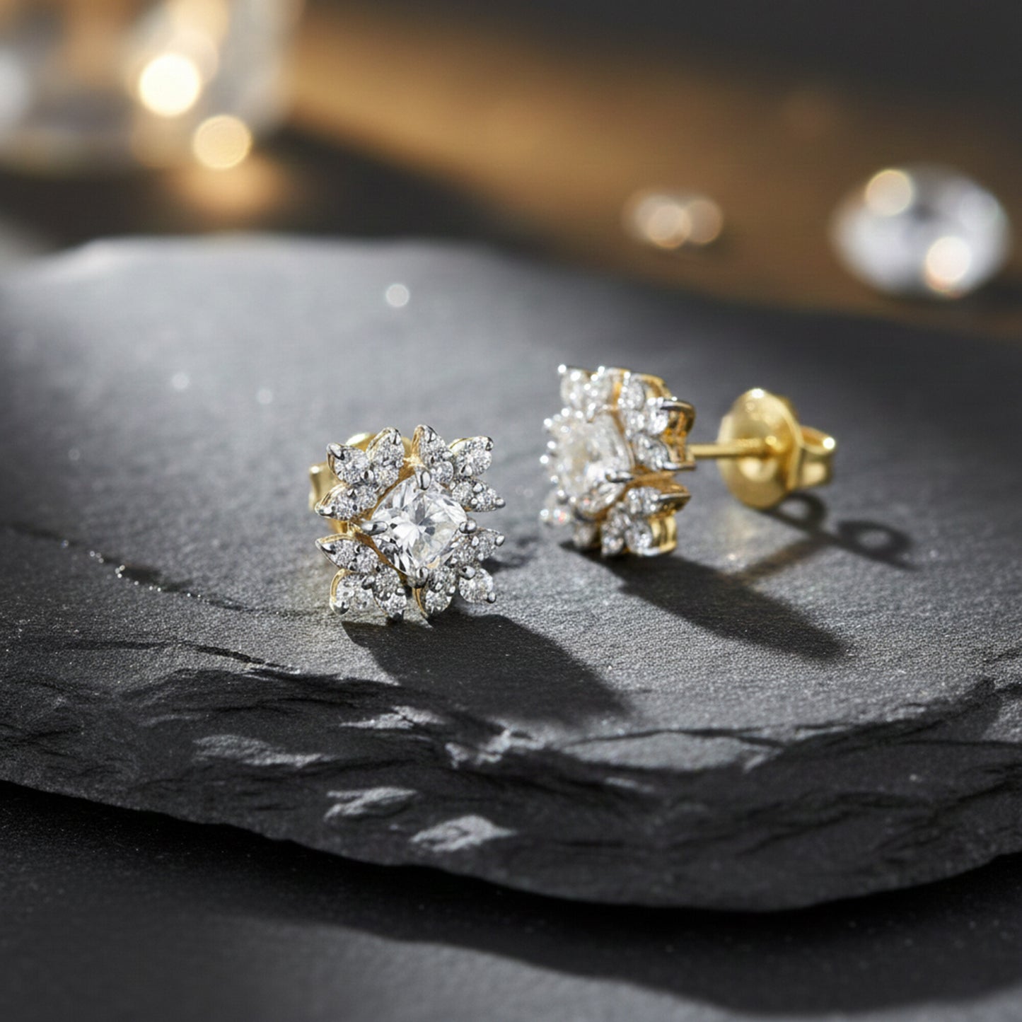 14K/18K Lab-Grown Diamond Pave Round Stud Earrings