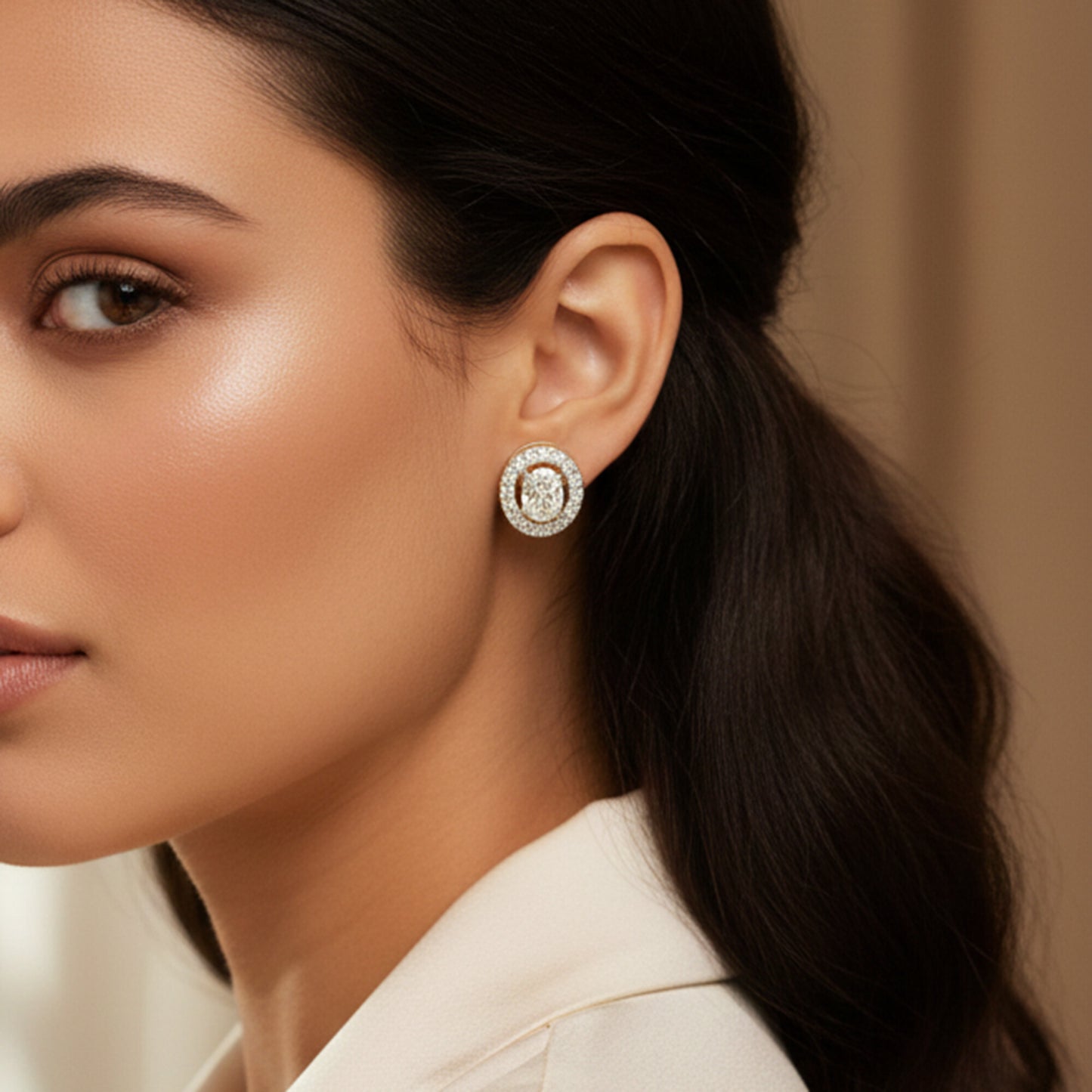 18K Lab-Grown Diamond Pave Round Stud Earrings