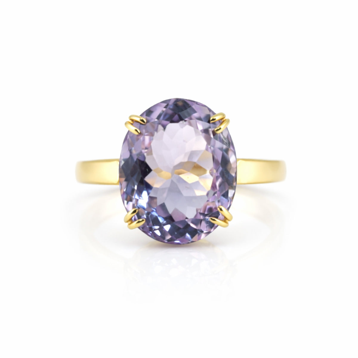 18K Natural Amethyst Oval Cut Ring with Diamond Accents - BIS Hallmarked Gold