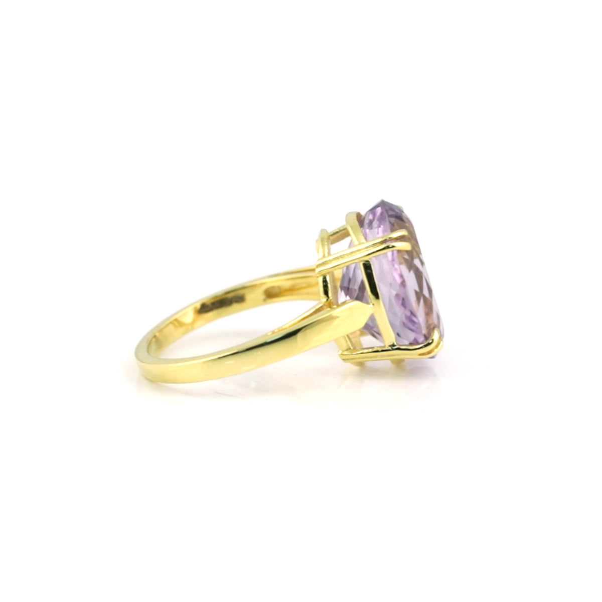 18K Natural Amethyst Oval Cut Ring with Diamond Accents - BIS Hallmarked Gold