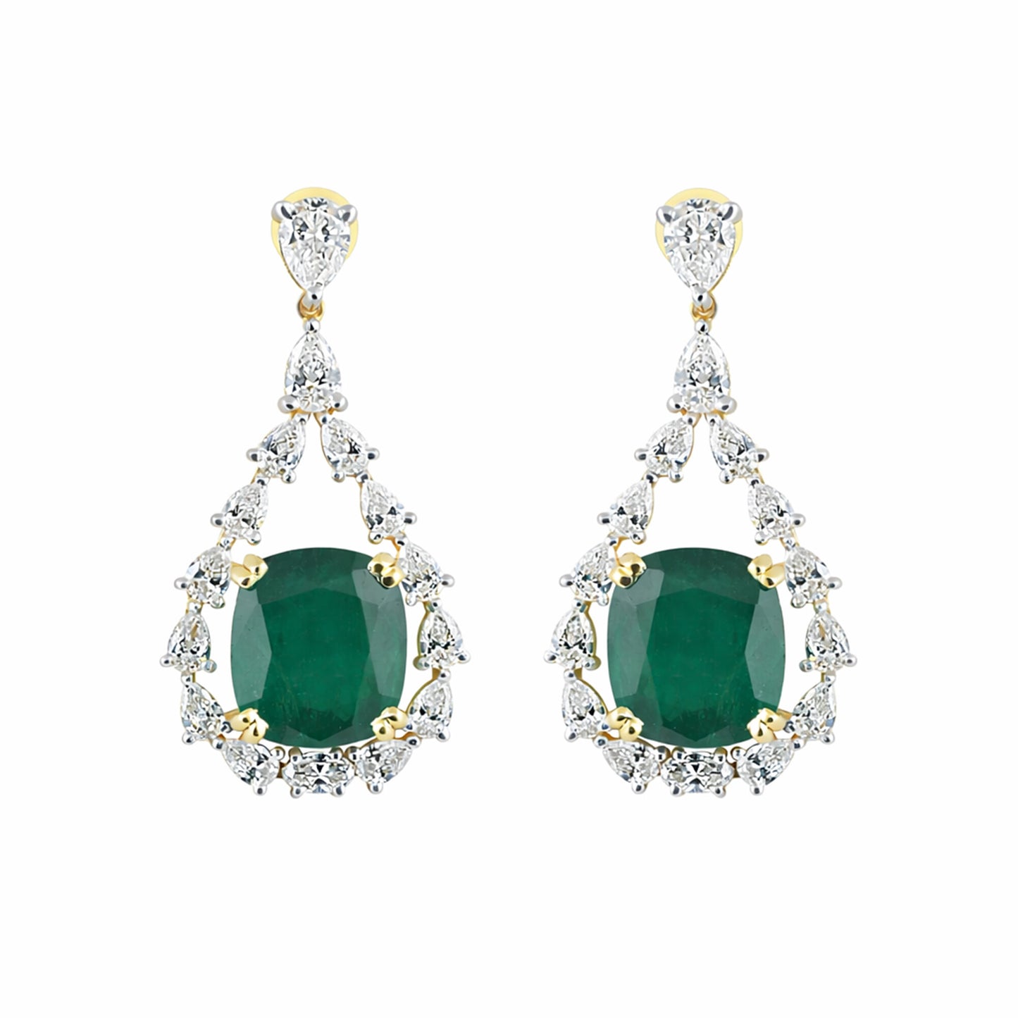 9K/14K Lab-Grown Emerald Oval Halo Drop Earrings