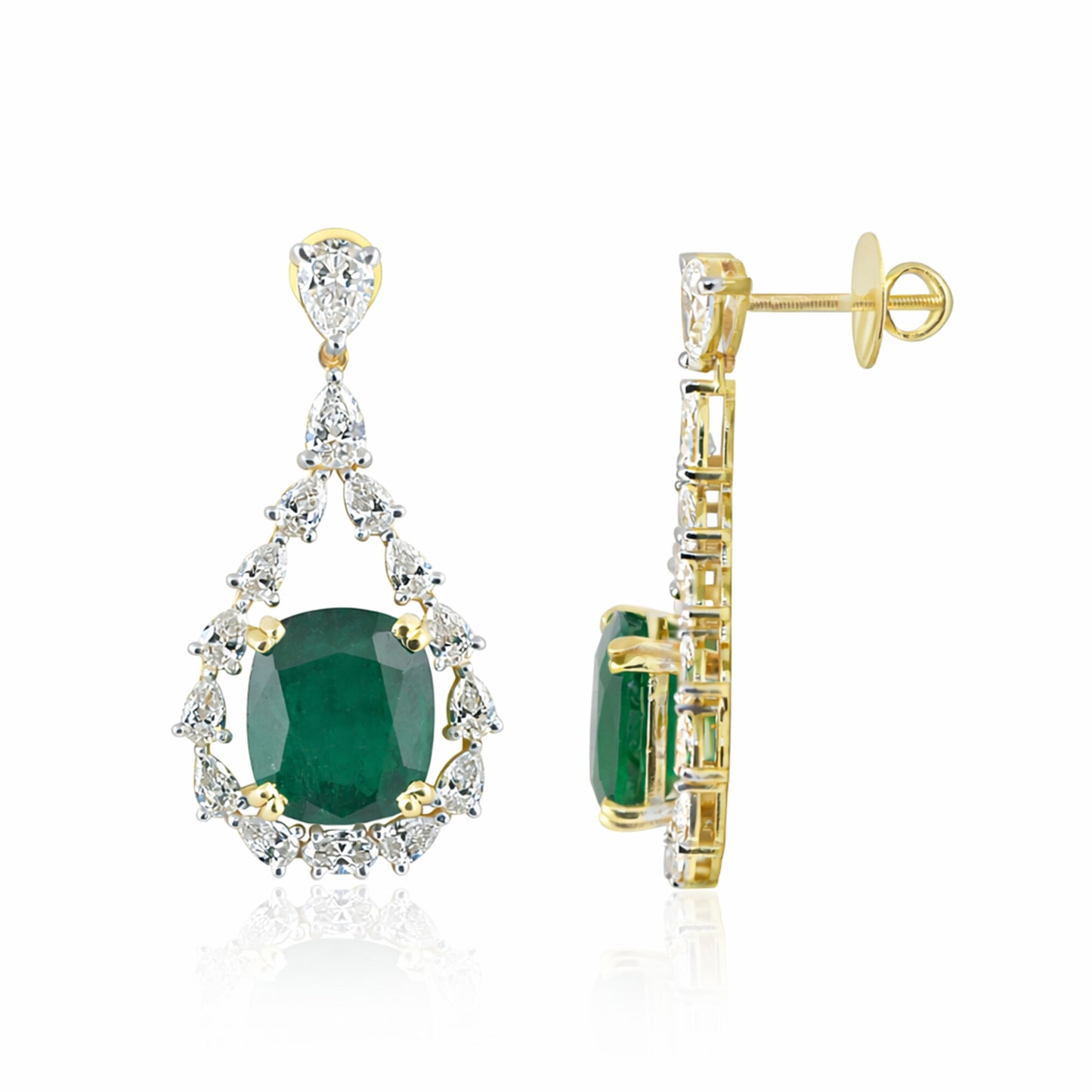 9K/14K Lab-Grown Emerald Oval Halo Drop Earrings