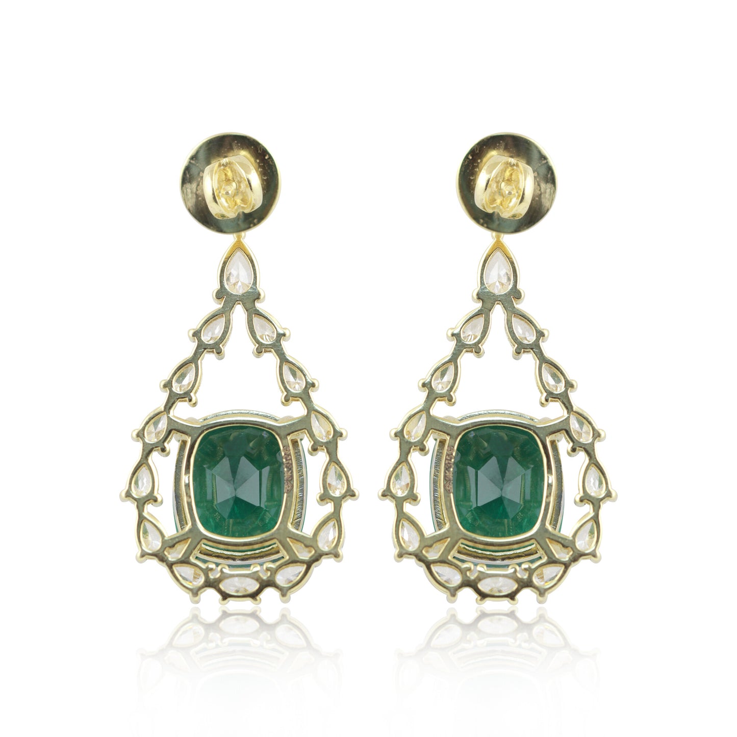 9K/14K Lab-Grown Emerald Oval Halo Drop Earrings