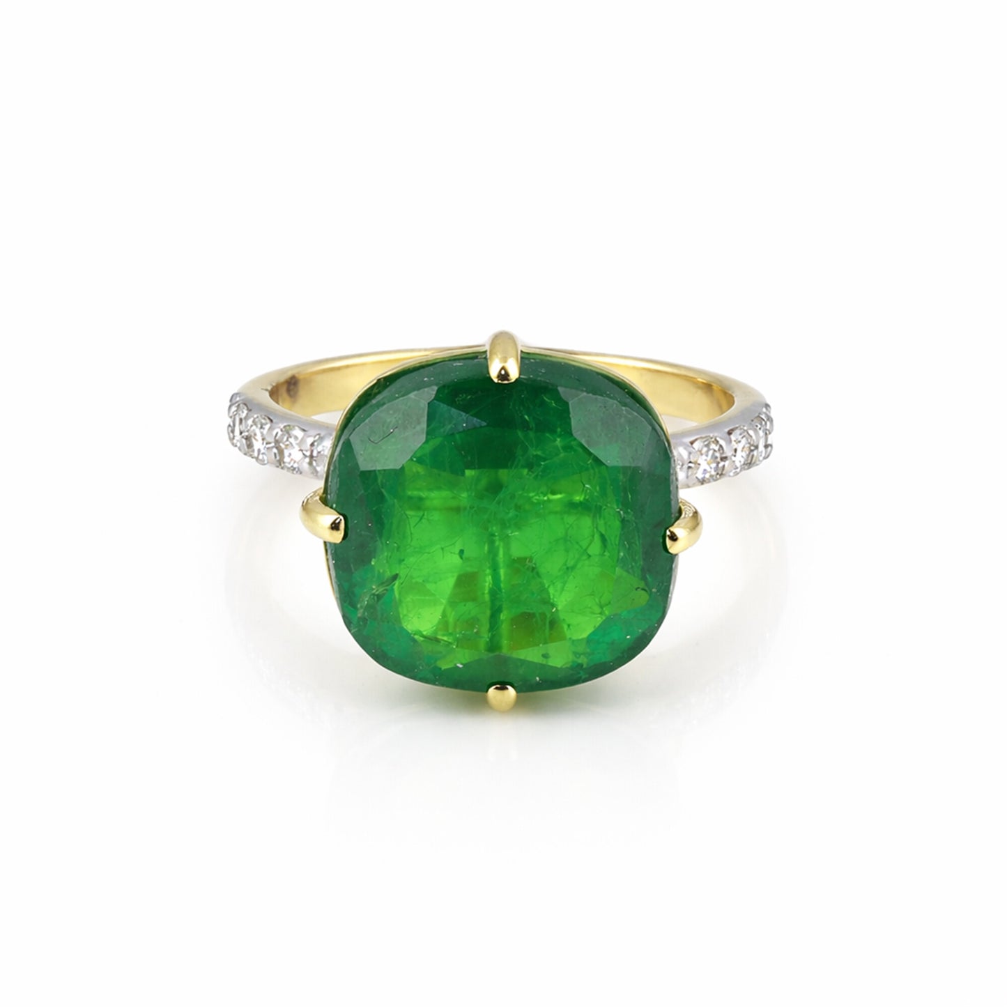 9K/14K Lab Grown Emerald Cushion Cut Ring with Diamond Accents - BIS Hallmarked Gold