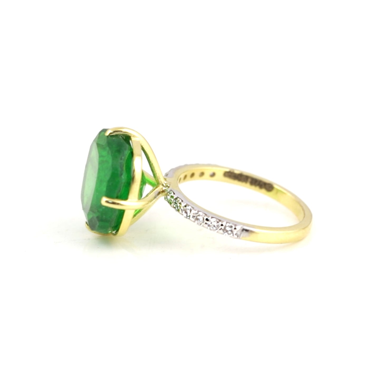 9K/14K Lab Grown Emerald Cushion Cut Ring with Diamond Accents - BIS Hallmarked Gold