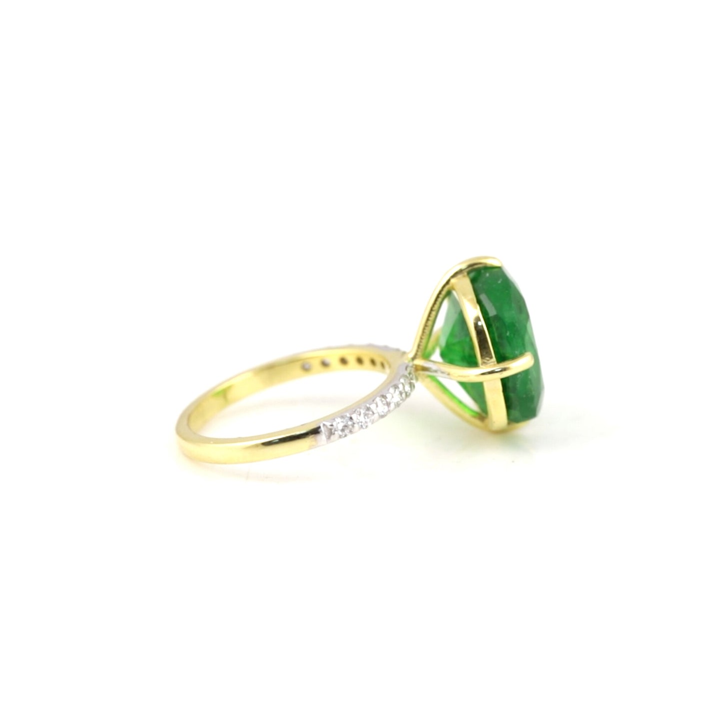 9K/14K Lab Grown Emerald Cushion Cut Ring with Diamond Accents - BIS Hallmarked Gold