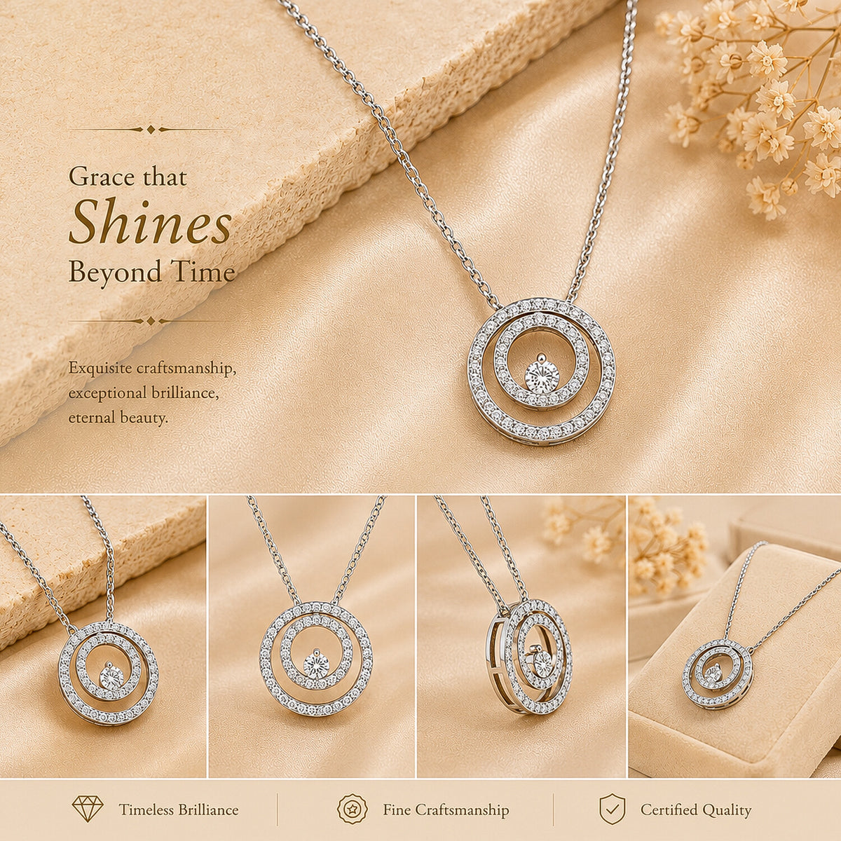 18K Lab Grown Diamond Necklace – 2 Carat Round Diamonds, Hallmarked