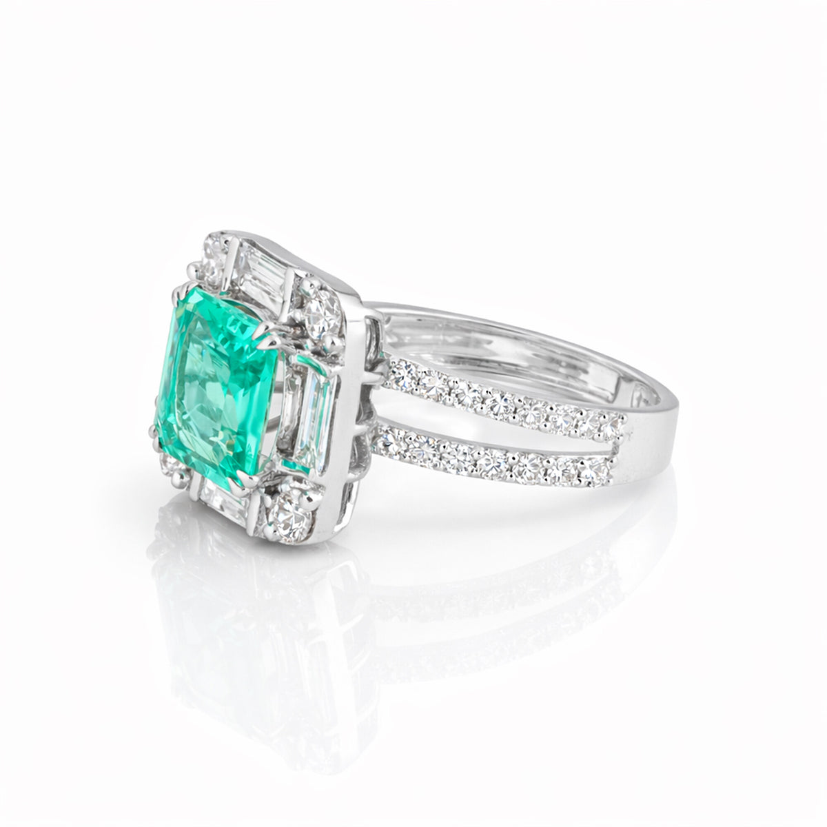 14K/18K Lab Grown Green Diamond Asscher Cut Ring for Women