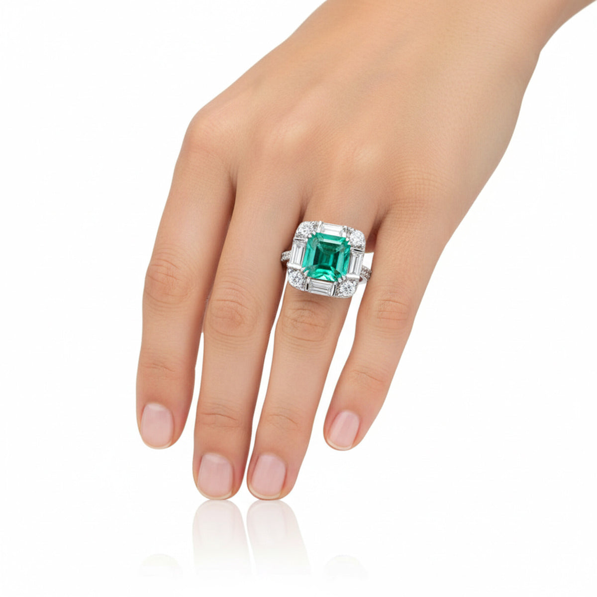 14K/18K Lab Grown Green Diamond Asscher Cut Ring for Women