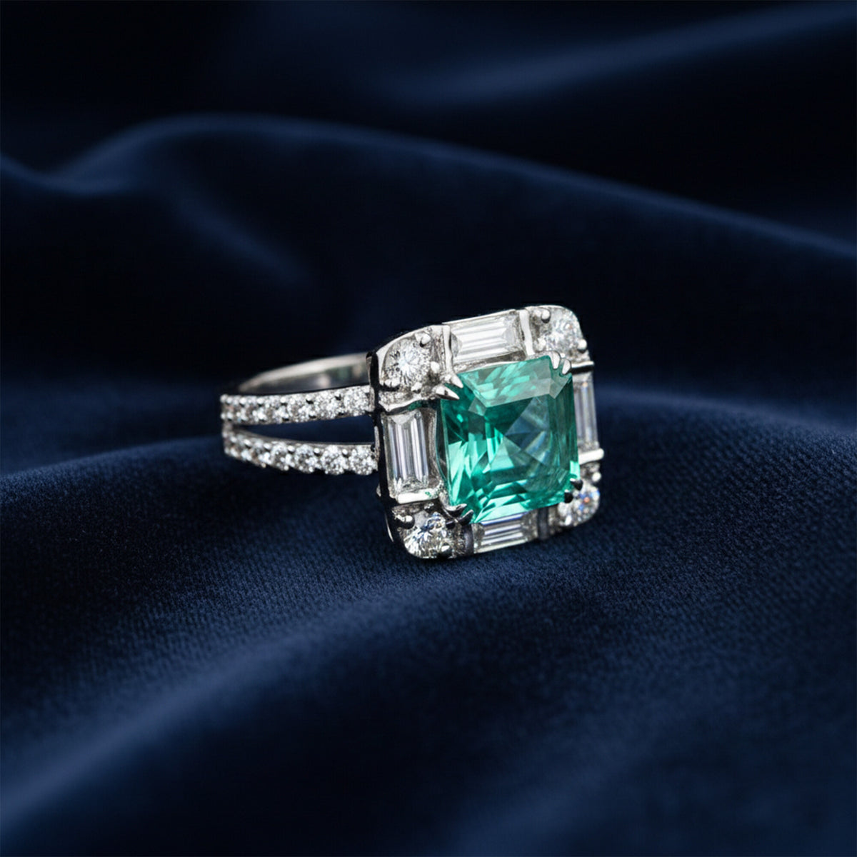 14K/18K Lab Grown Green Diamond Asscher Cut Ring for Women