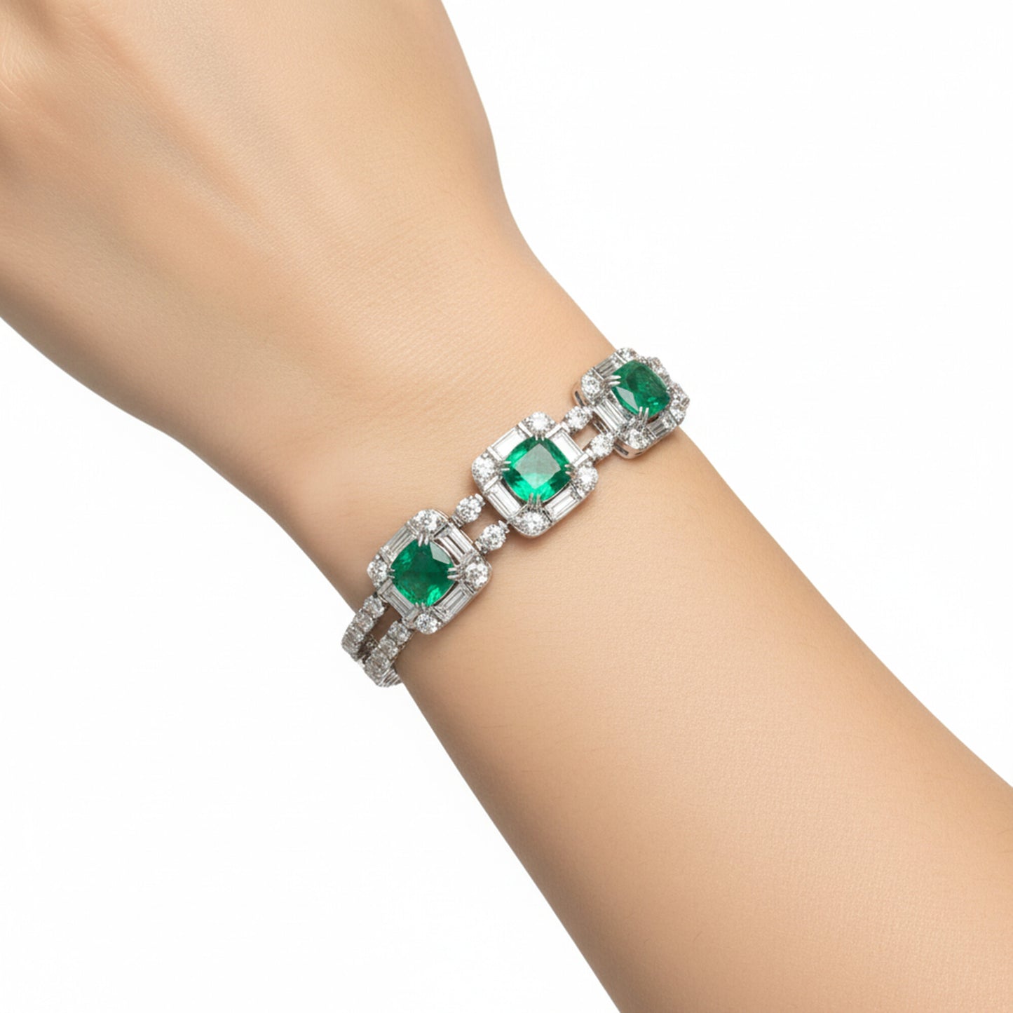 14K/18K Lab Grown Emerald Bracelet – Round Cut, 17.47ct, BIS Hallmark Gold