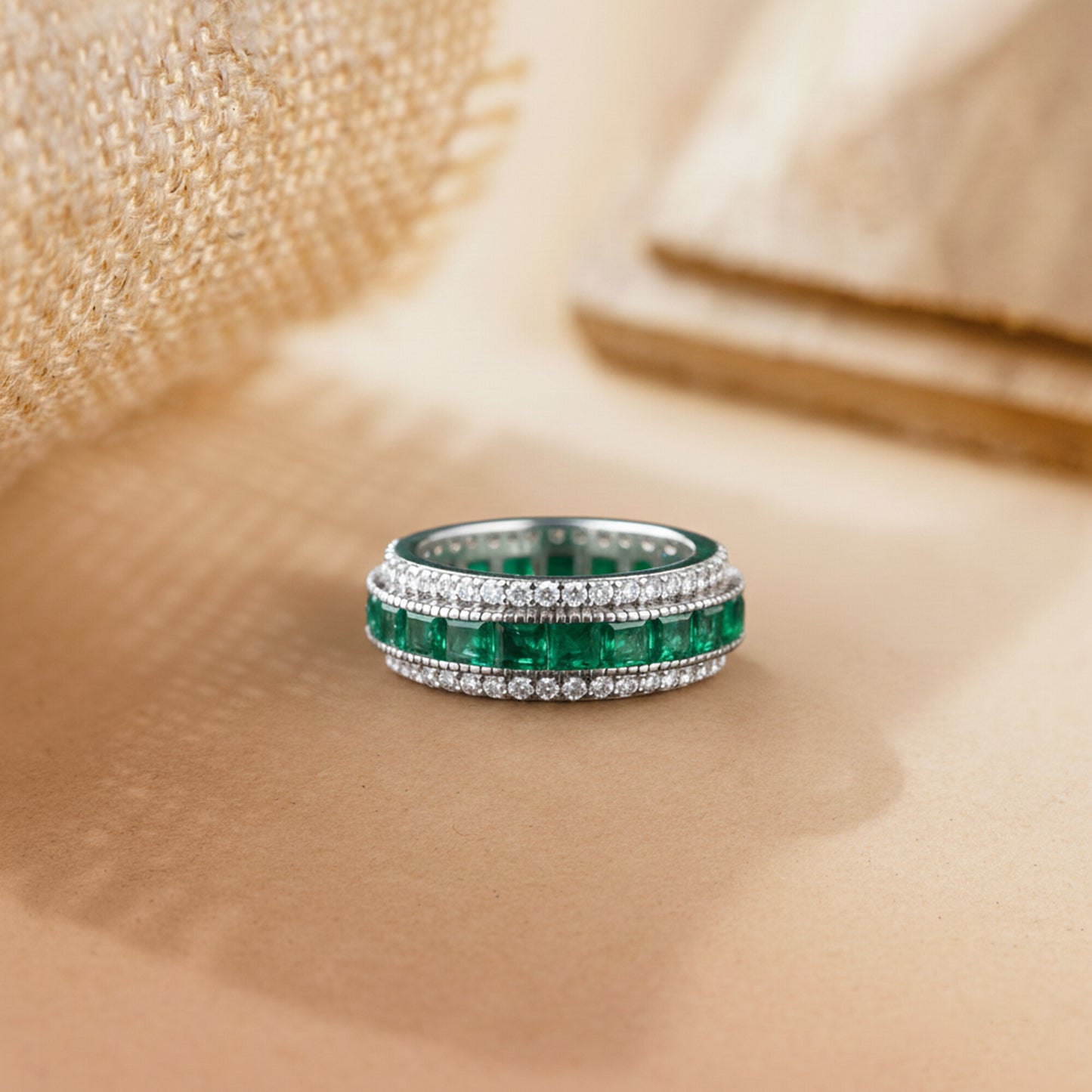14K/18K Natural Emerald Round Cut Ring with Diamond Accents - BIS Hallmarked Gold
