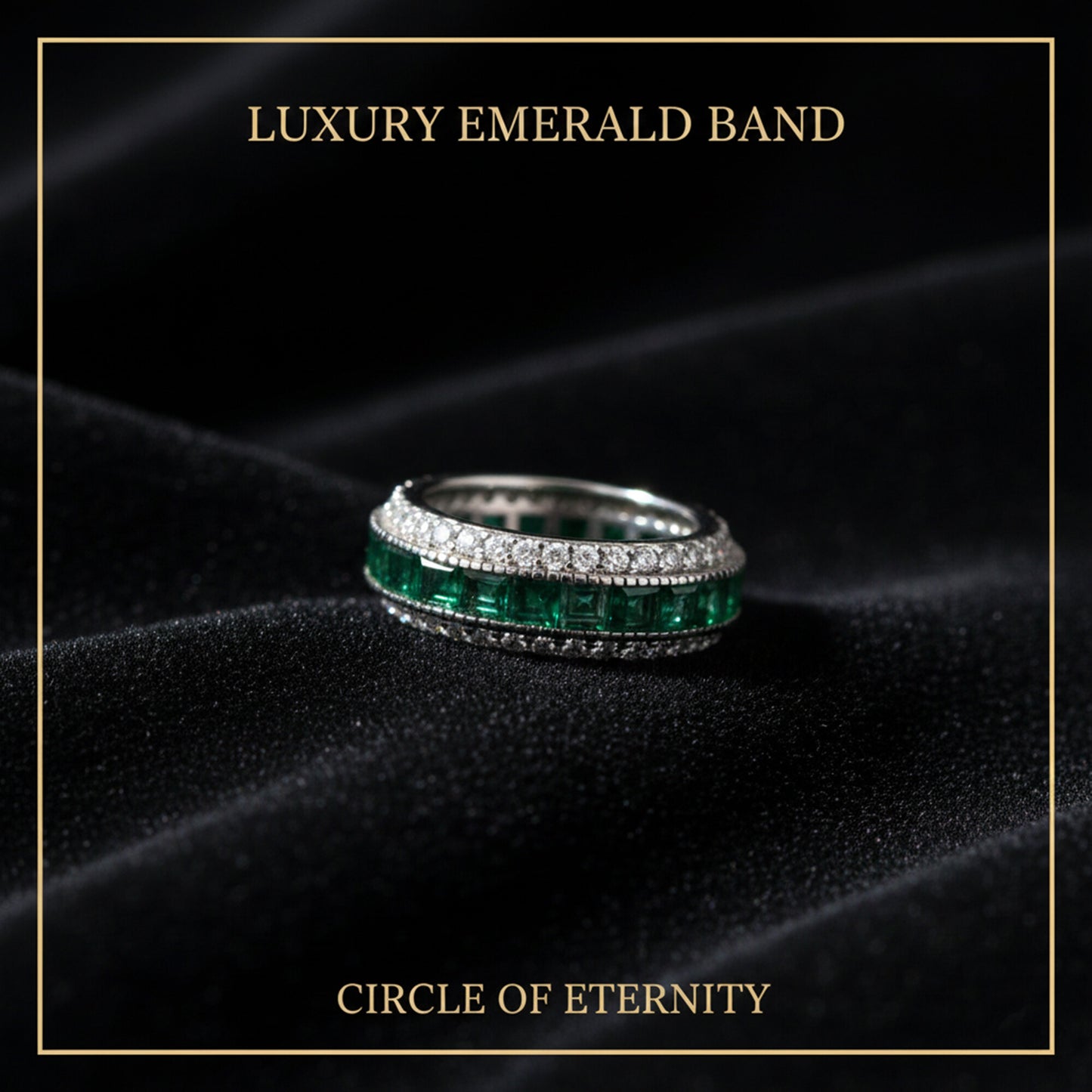 14K/18K Natural Emerald Round Cut Ring with Diamond Accents - BIS Hallmarked Gold