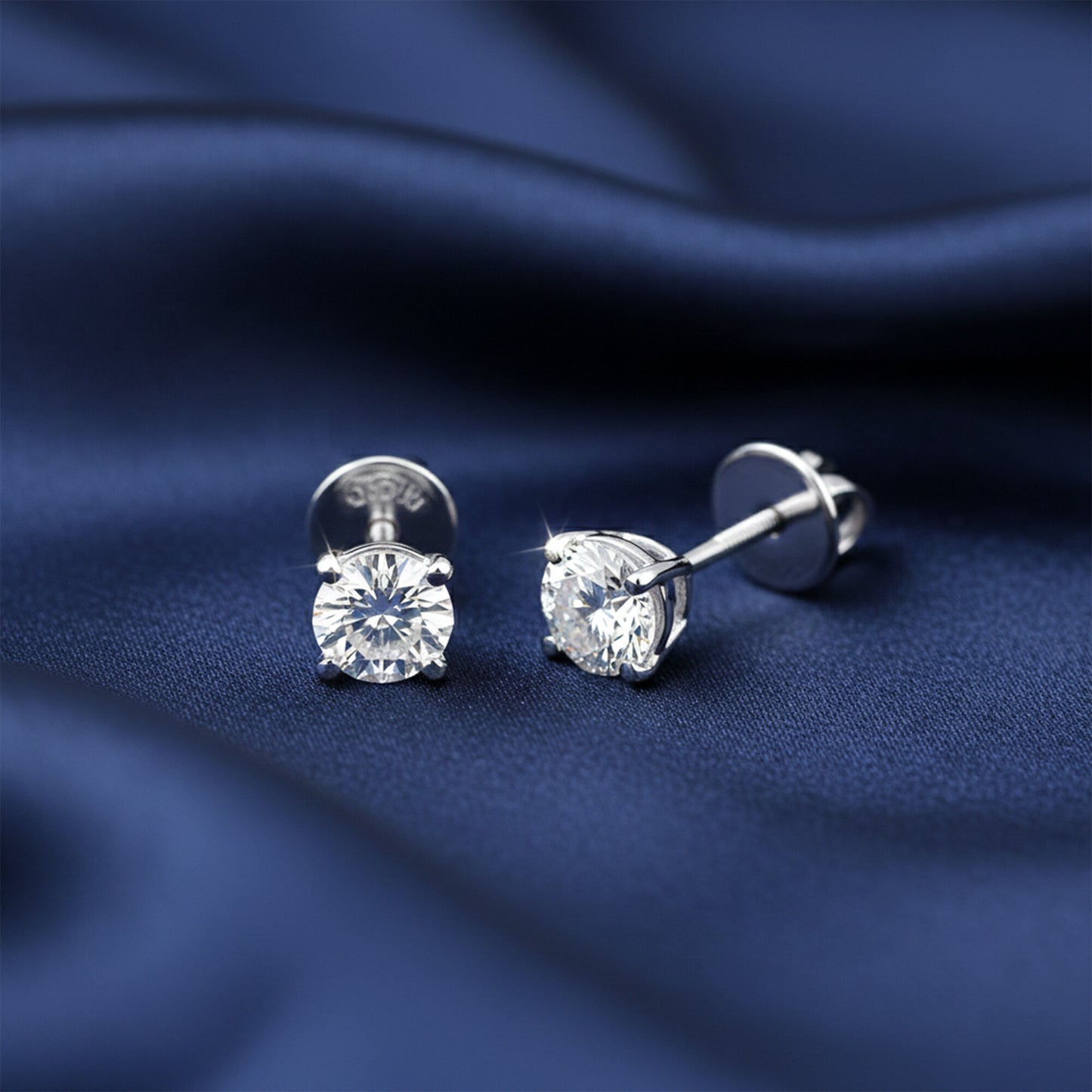 14K/18K Lab-Grown Diamond Solitaire Round Stud Earrings