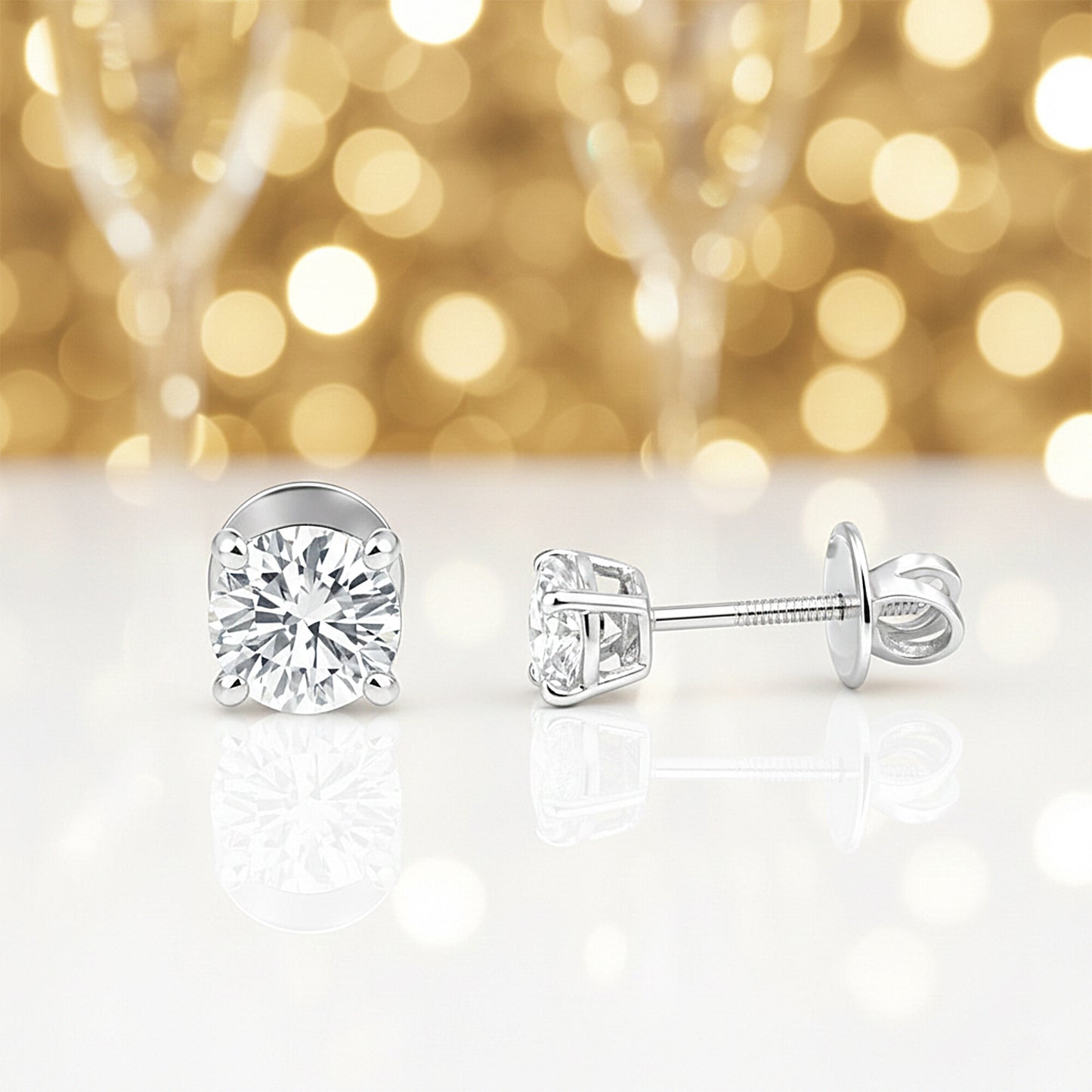 14K/18K Lab-Grown Diamond Solitaire Round Stud Earrings