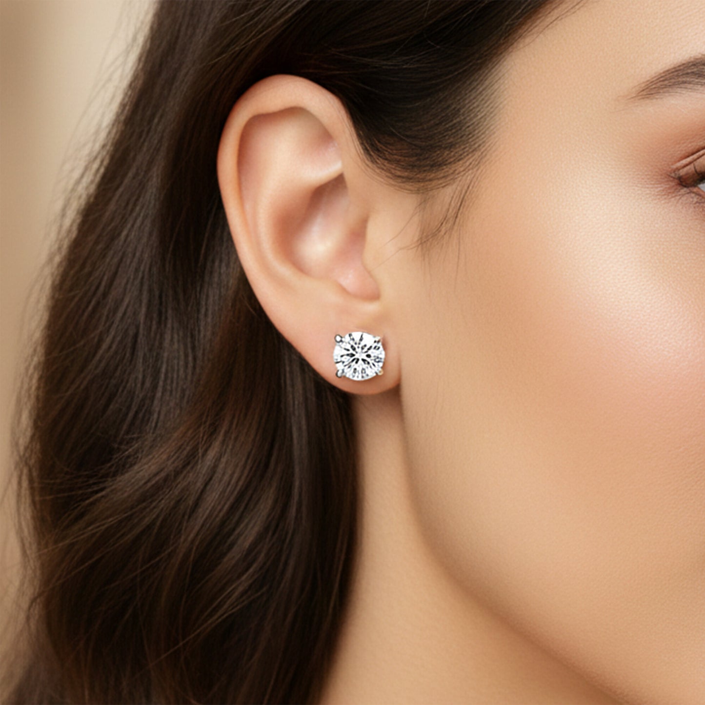 14K/18K Lab-Grown Diamond Solitaire Round Stud Earrings