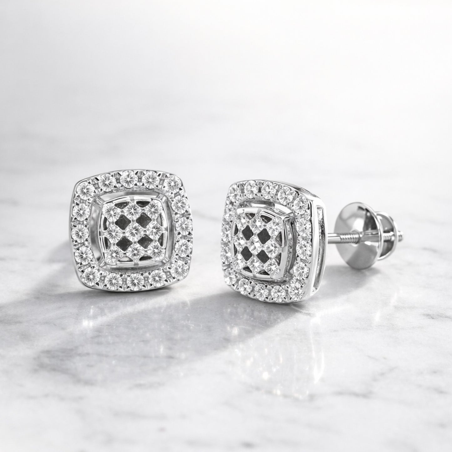 14K/18K Lab-Grown Diamond Pave Round Stud Earrings