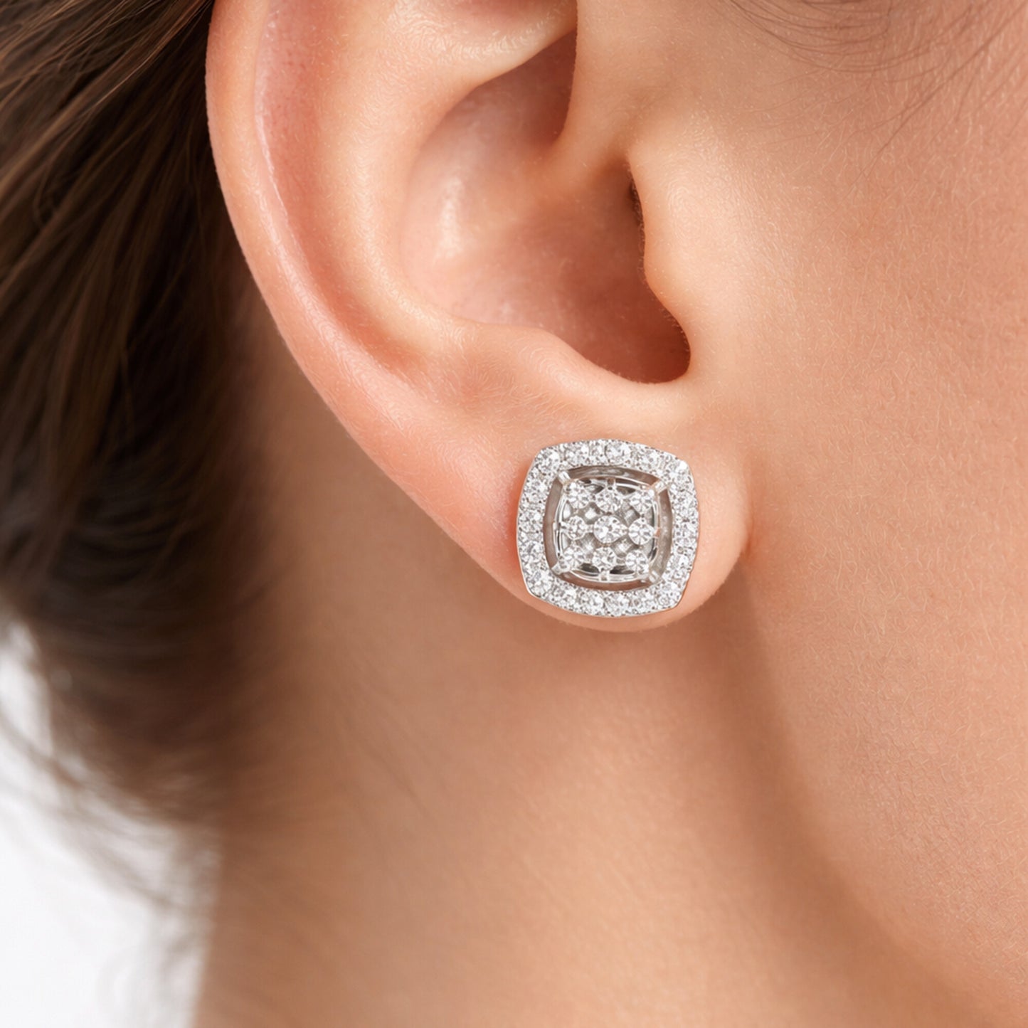 14K/18K Lab-Grown Diamond Pave Round Stud Earrings