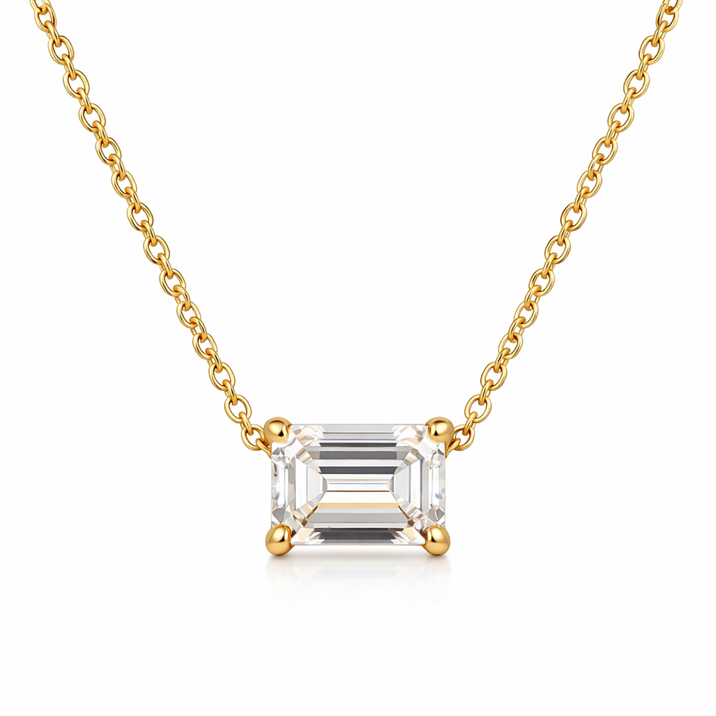 14K/18K Gold Emerald-Cut Diamond Accent Pendant Necklace