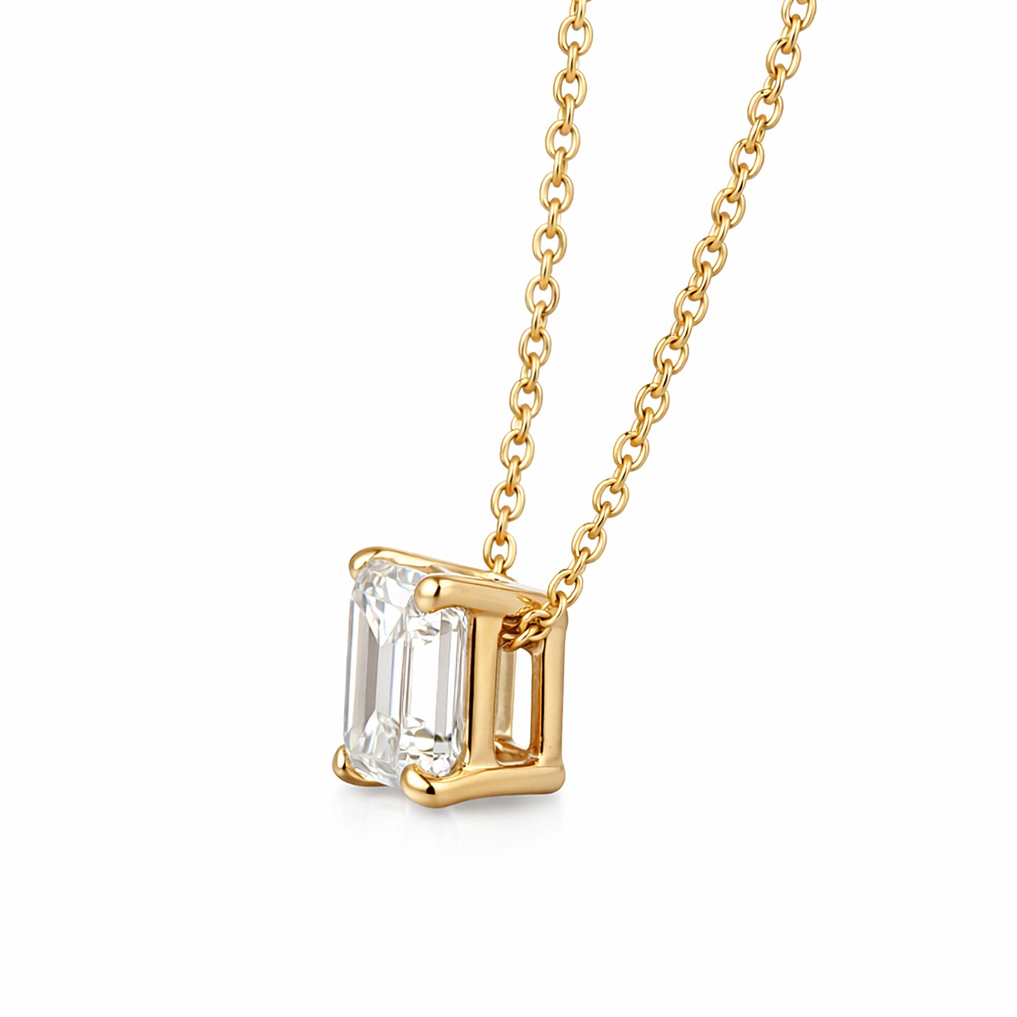 14K/18K Gold Emerald-Cut Diamond Accent Pendant Necklace