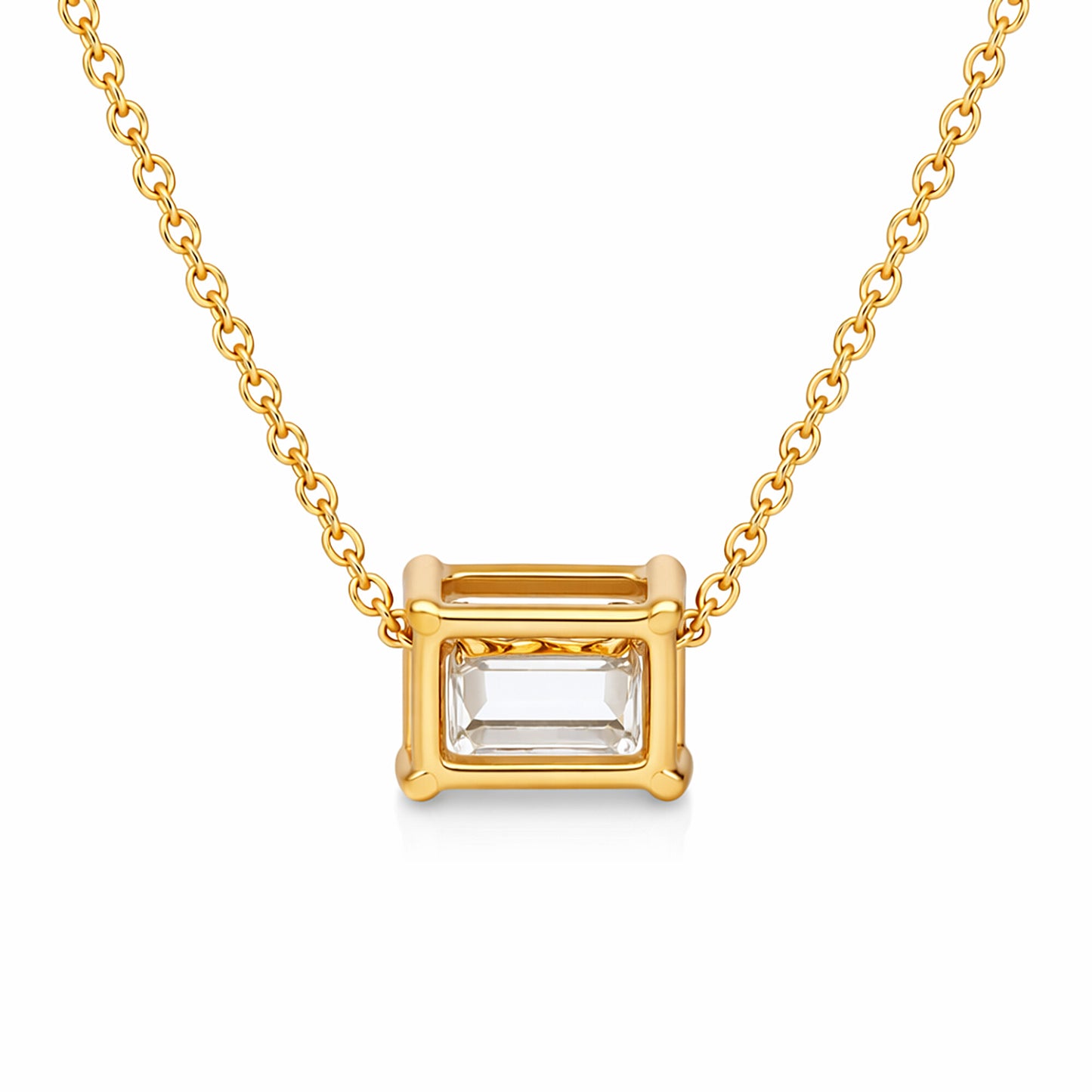 14K/18K Gold Emerald-Cut Diamond Accent Pendant Necklace