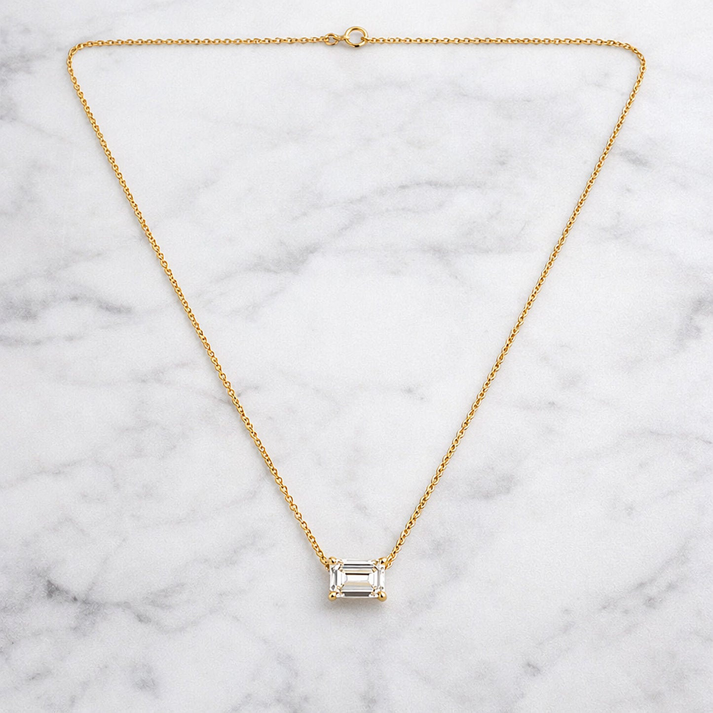 14K/18K Gold Emerald-Cut Diamond Accent Pendant Necklace