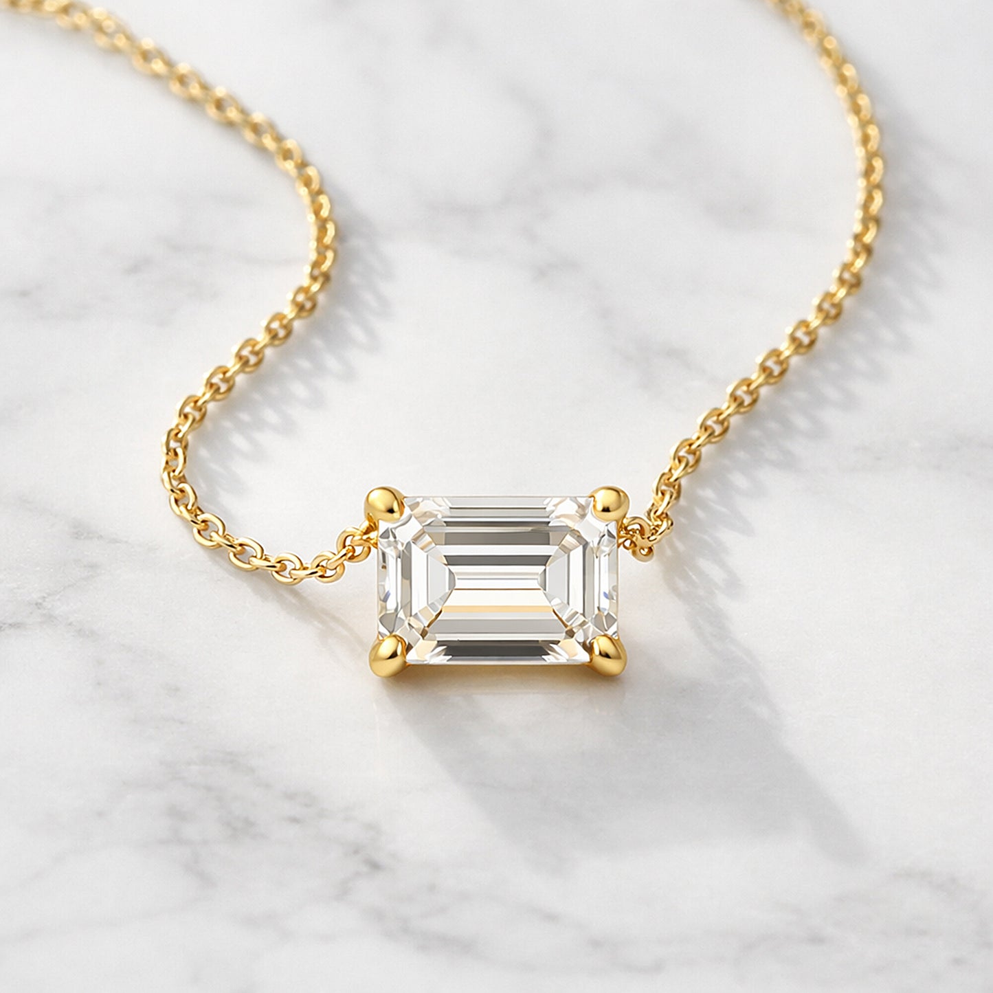 14K/18K Gold Emerald-Cut Diamond Accent Pendant Necklace