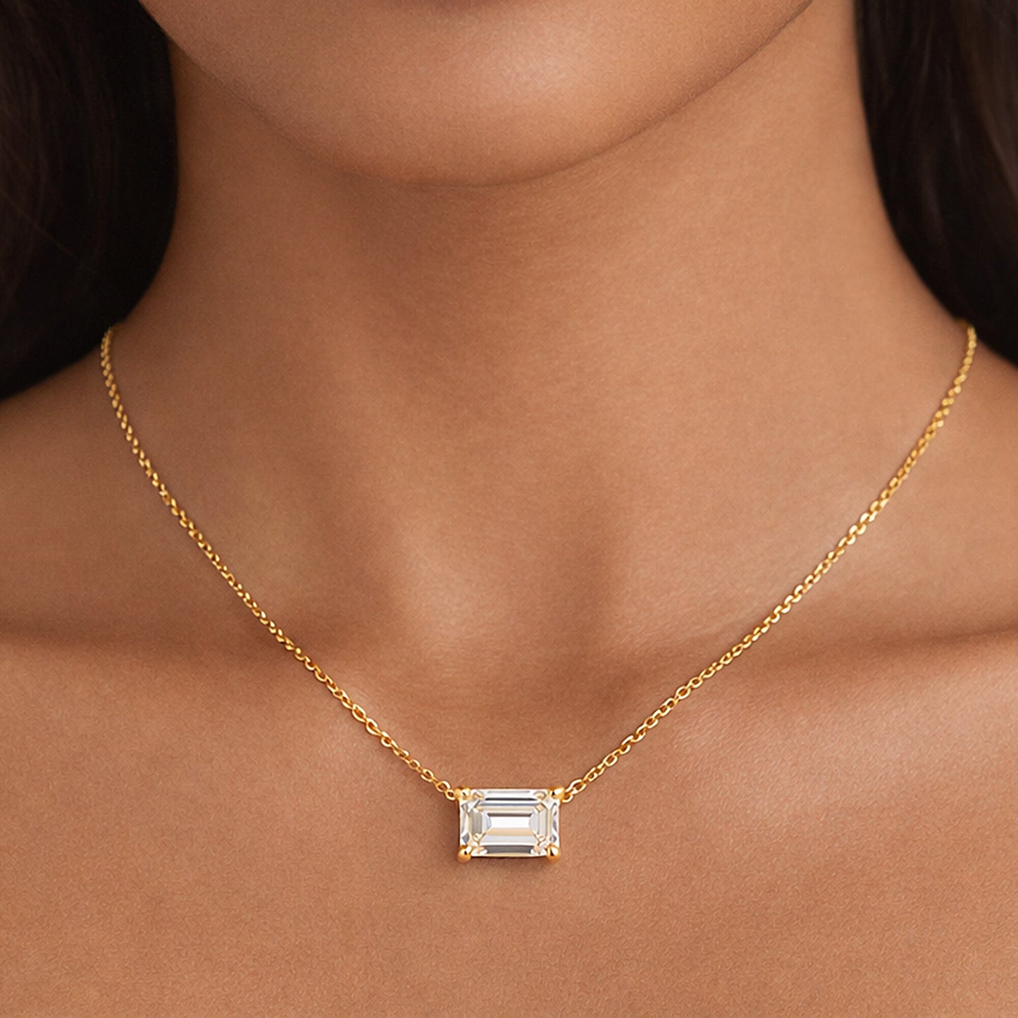 14K/18K Gold Emerald-Cut Diamond Accent Pendant Necklace
