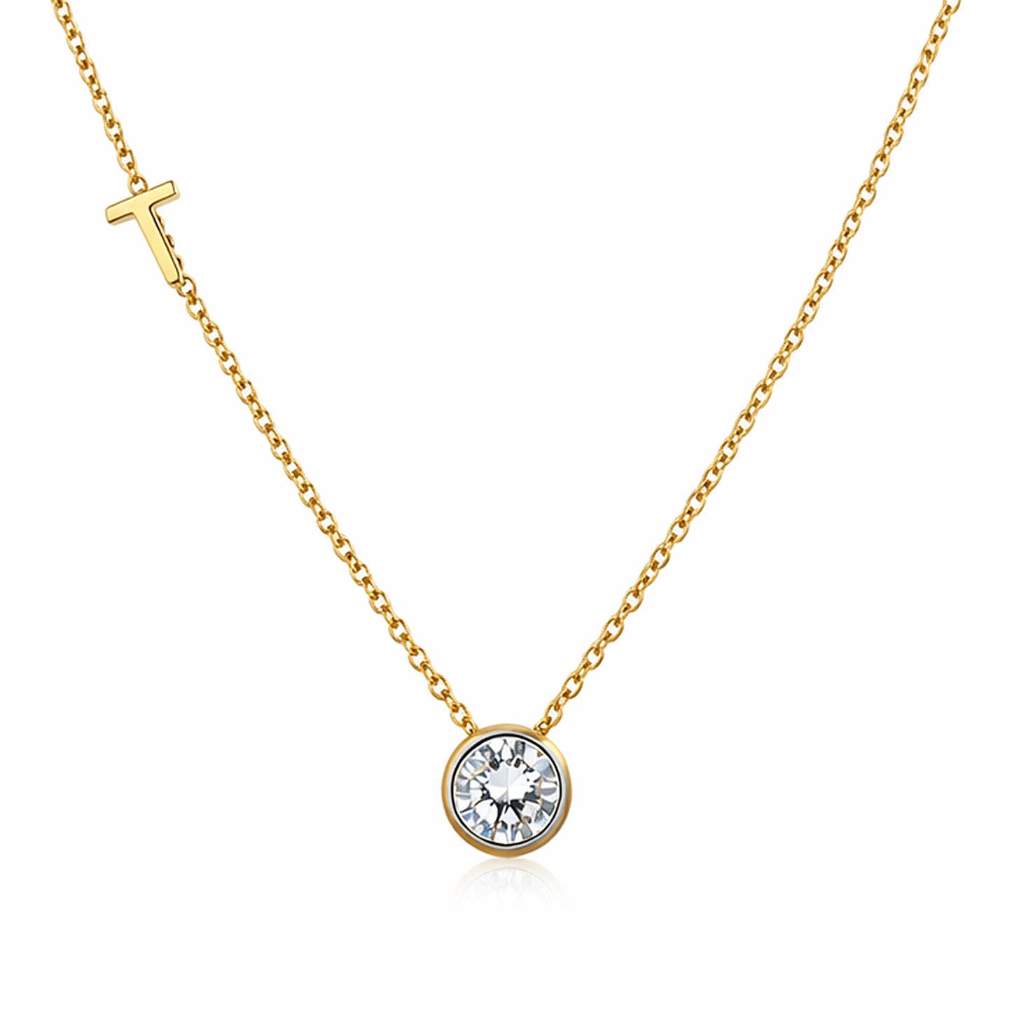 14K/18K Gold Minimalist Round Diamond Accent Pendant Necklace