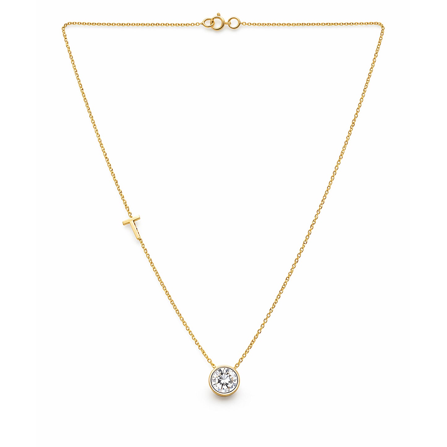 14K/18K Gold Minimalist Round Diamond Accent Pendant Necklace