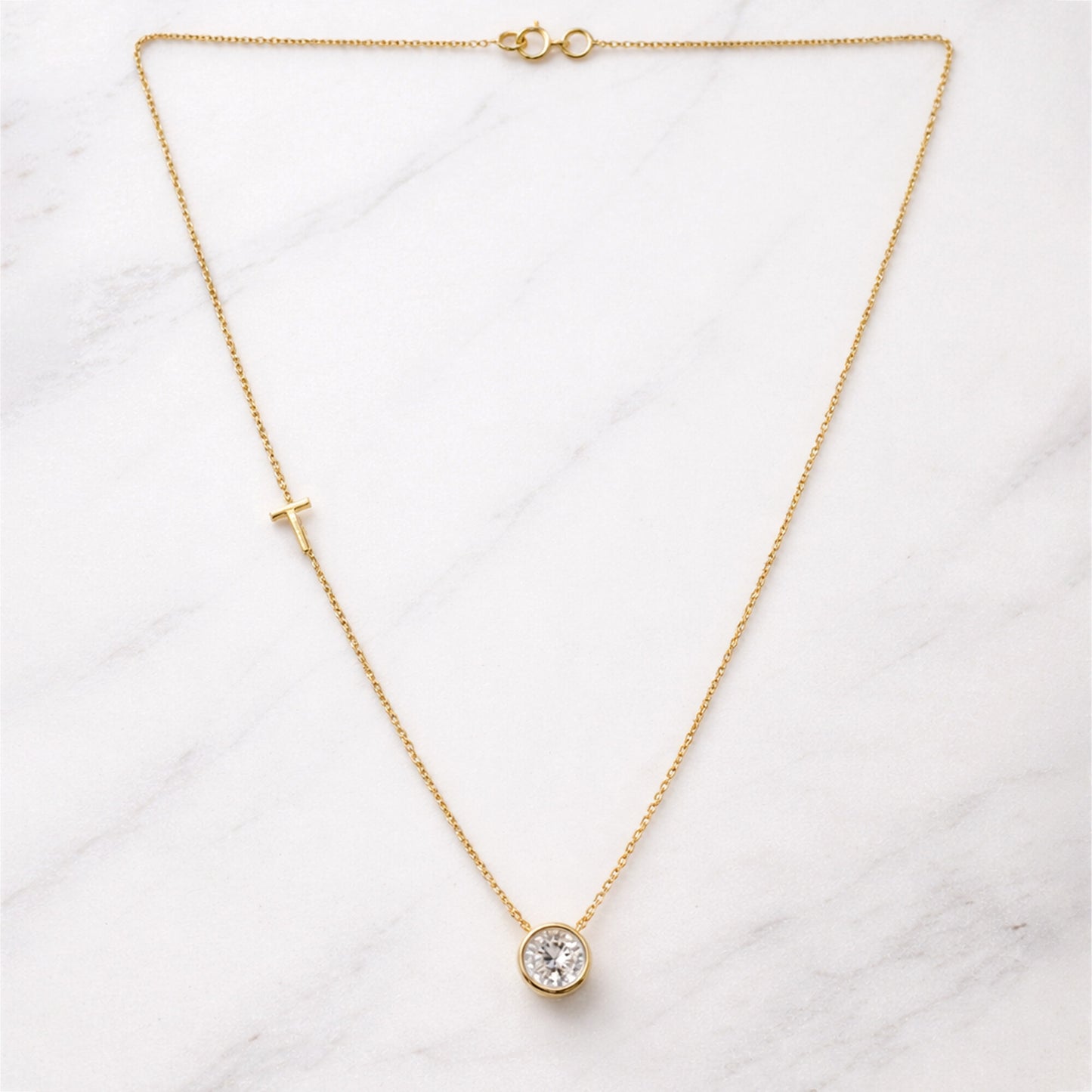 14K/18K Gold Minimalist Round Diamond Accent Pendant Necklace