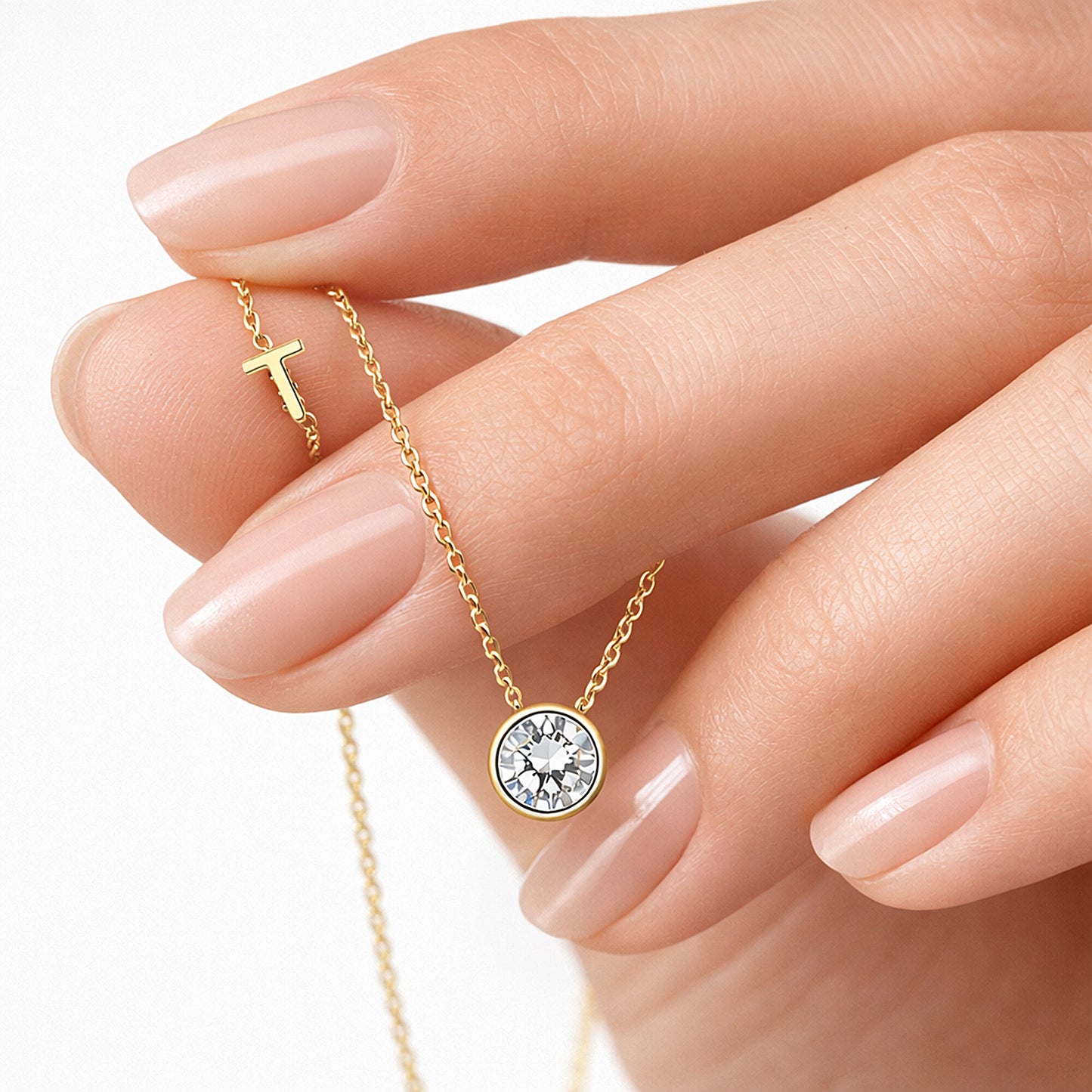 14K/18K Gold Minimalist Round Diamond Accent Pendant Necklace