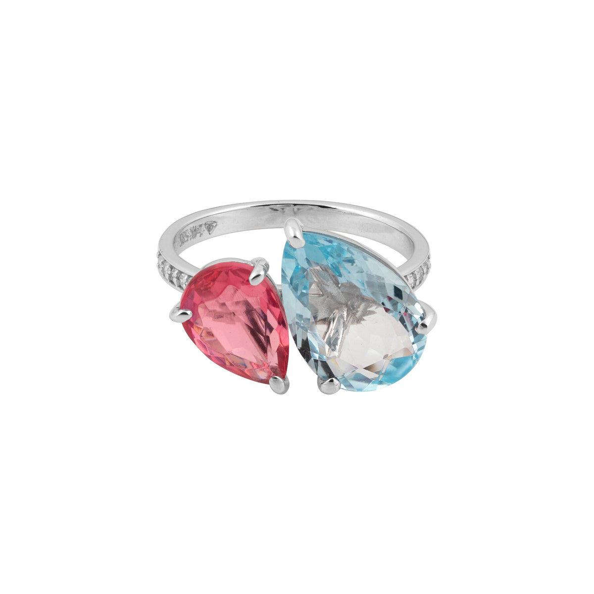 14K/18K Lab Grown Topaz Pear Cut Ring with Diamond Accents - BIS Hallmarked Gold