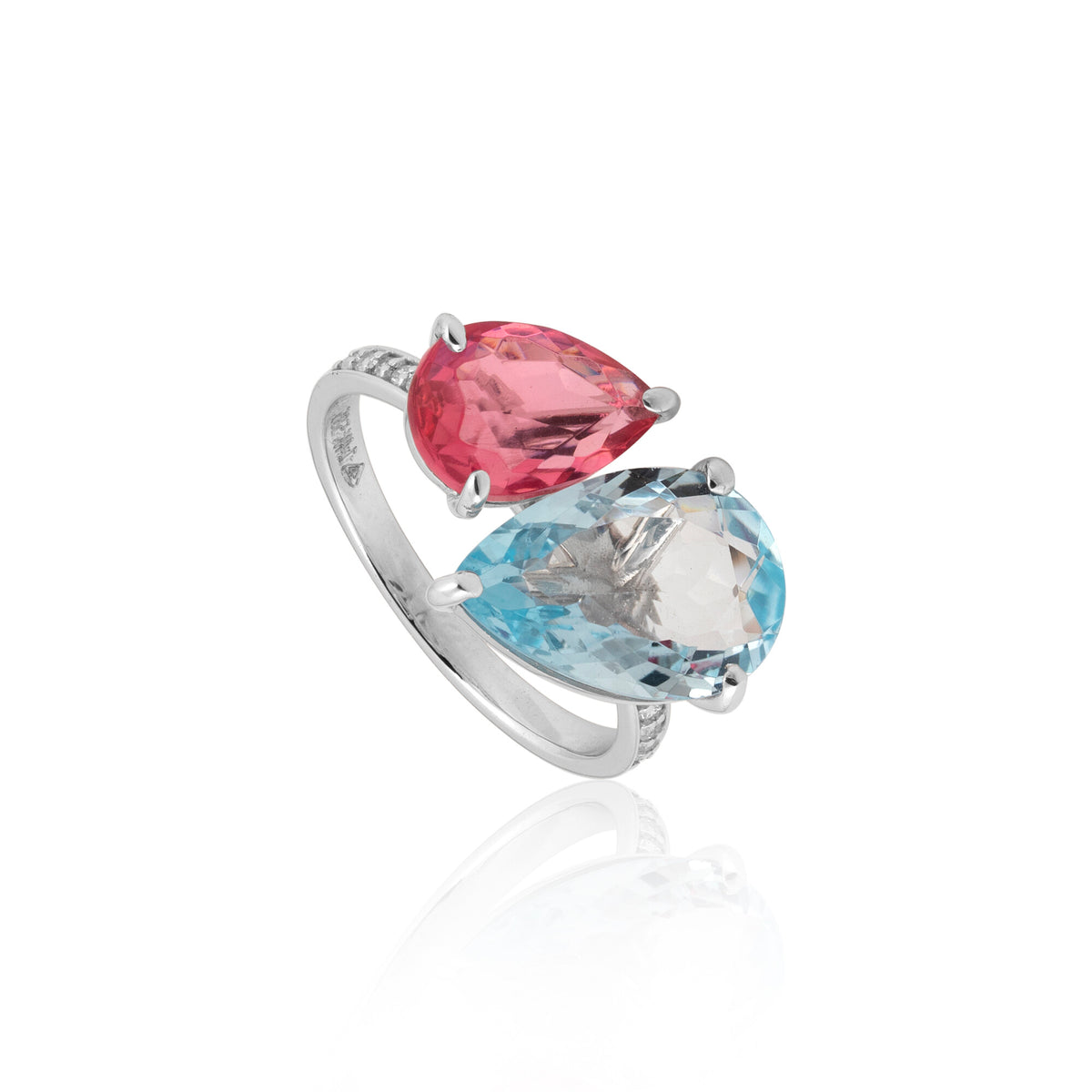 14K/18K Lab Grown Topaz Pear Cut Ring with Diamond Accents - BIS Hallmarked Gold