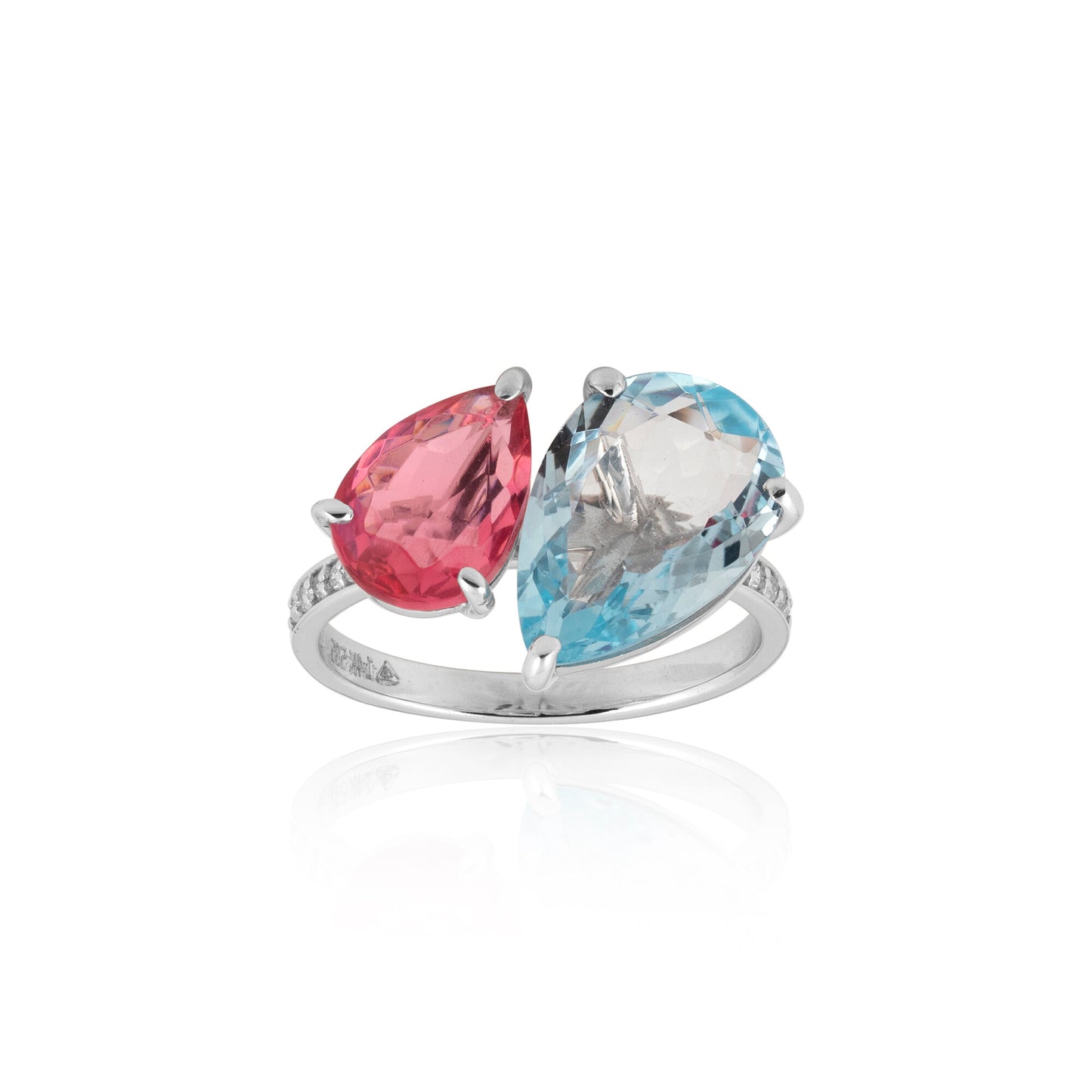 14K/18K Lab Grown Topaz Pear Cut Ring with Diamond Accents - BIS Hallmarked Gold