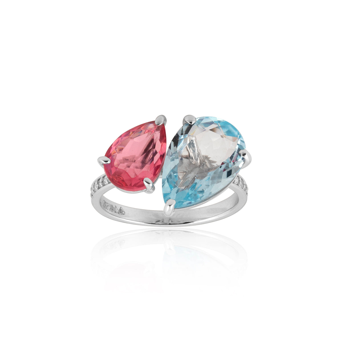 14K/18K Lab Grown Topaz Pear Cut Ring with Diamond Accents - BIS Hallmarked Gold