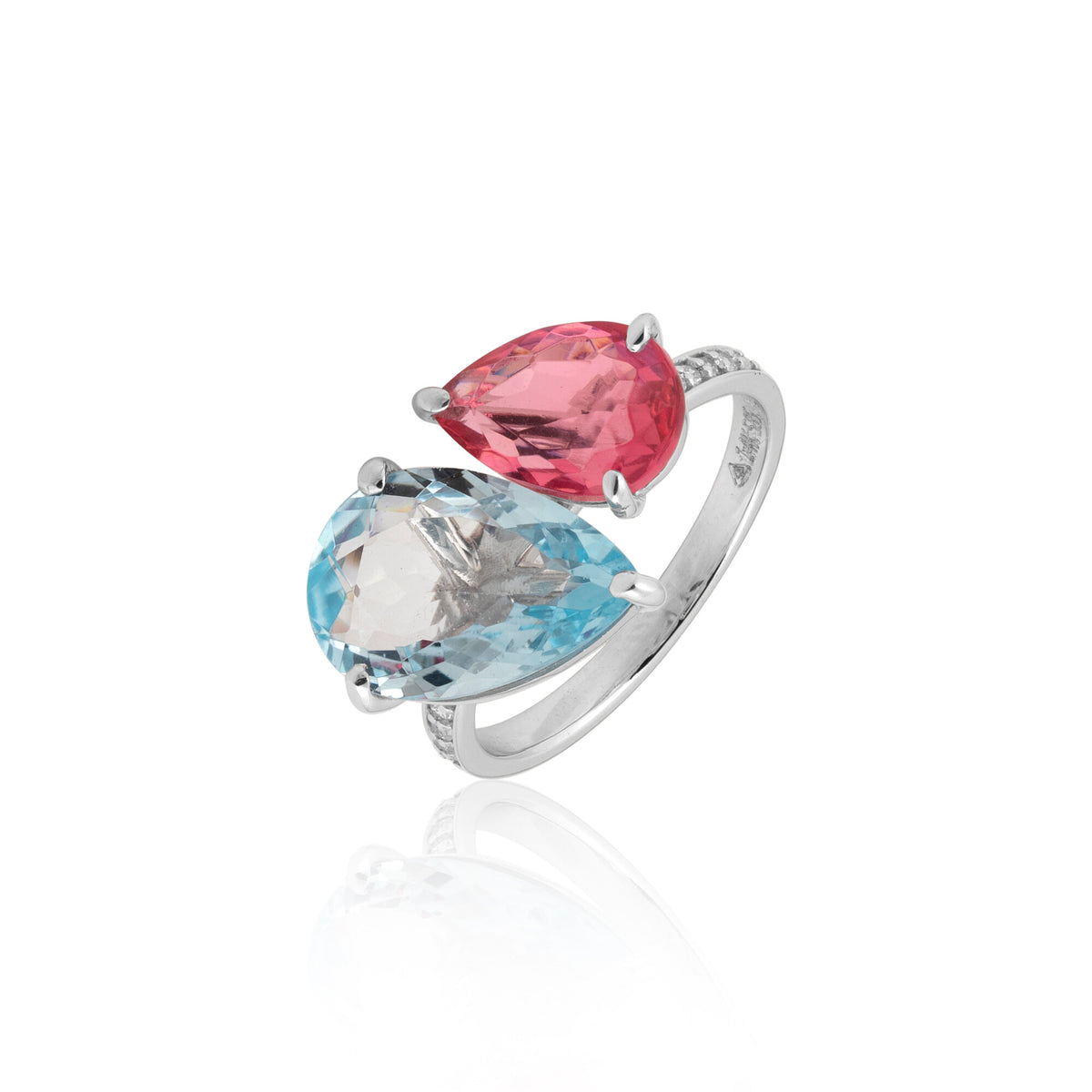 14K/18K Lab Grown Topaz Pear Cut Ring with Diamond Accents - BIS Hallmarked Gold
