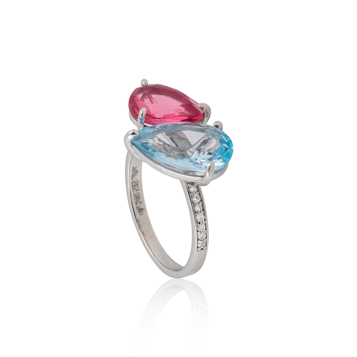 14K/18K Lab Grown Topaz Pear Cut Ring with Diamond Accents - BIS Hallmarked Gold