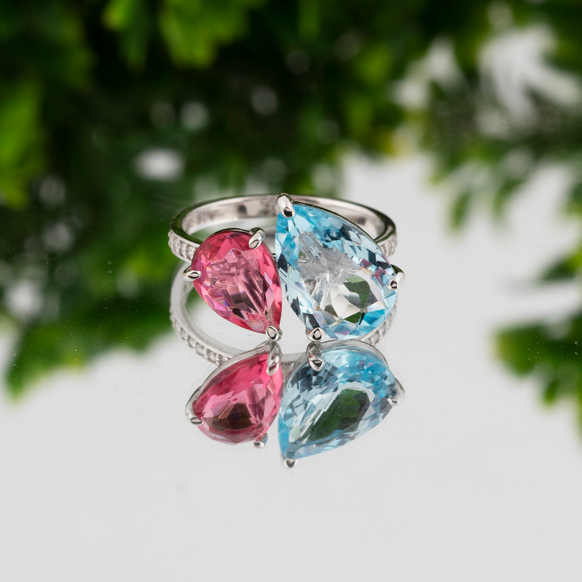 14K/18K Lab Grown Topaz Pear Cut Ring with Diamond Accents - BIS Hallmarked Gold