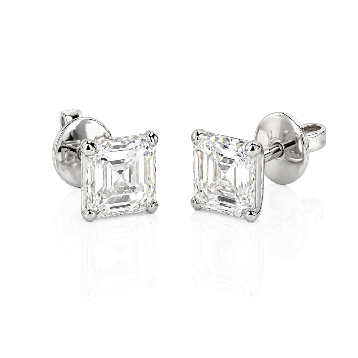 14K/18K Lab Grown Diamond Asscher Cut Stud Earrings