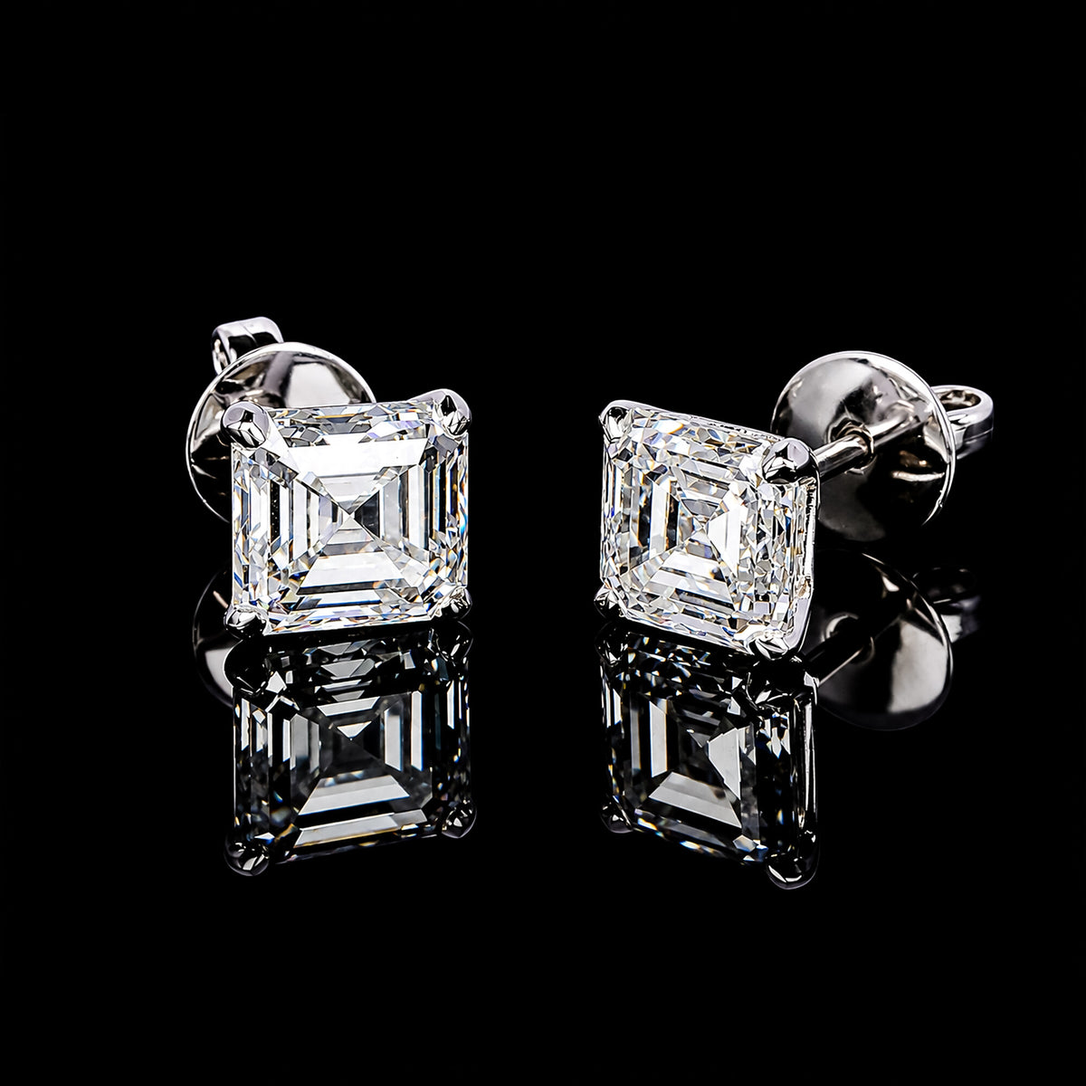 14K/18K Lab Grown Diamond Asscher Cut Stud Earrings