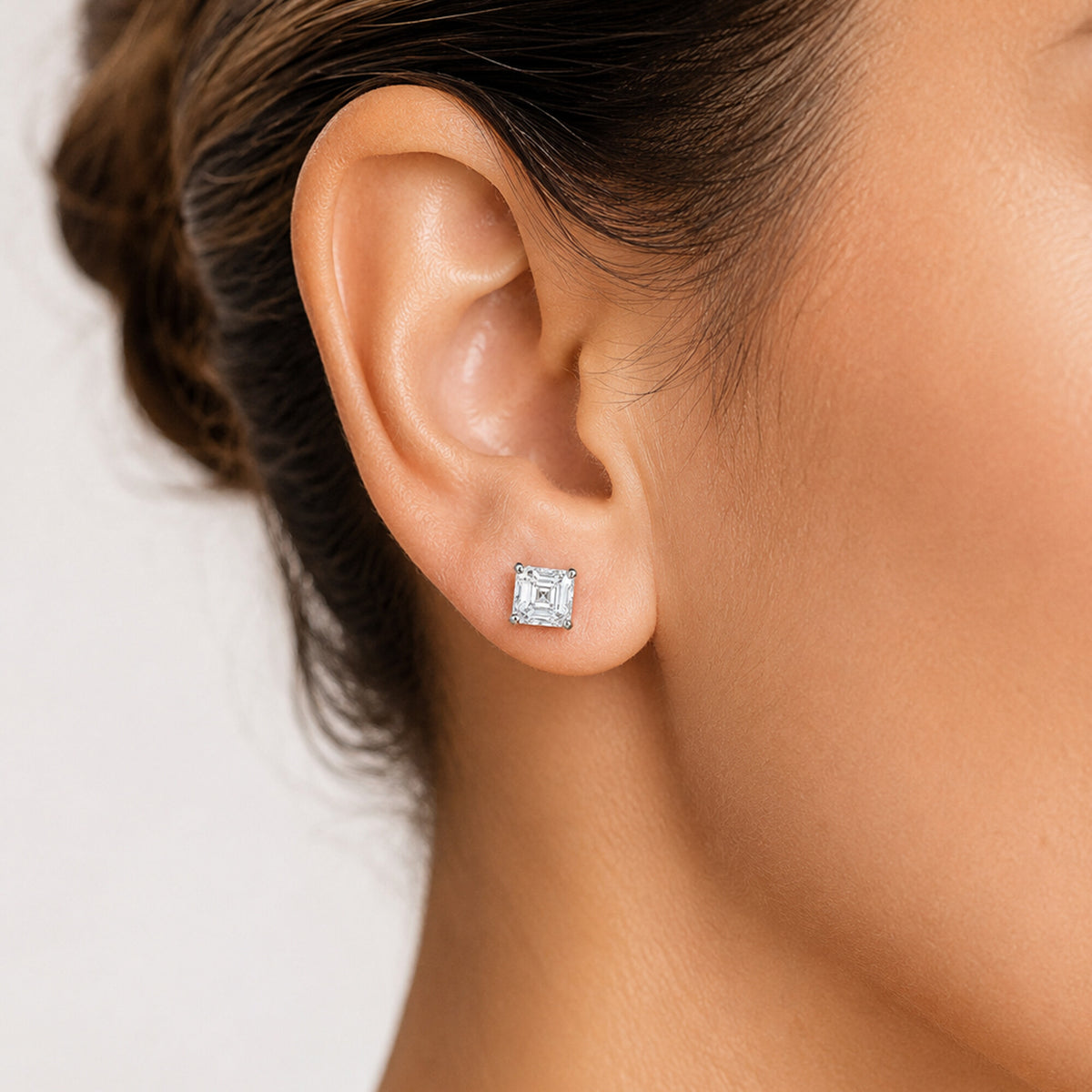 14K/18K Lab Grown Diamond Asscher Cut Stud Earrings