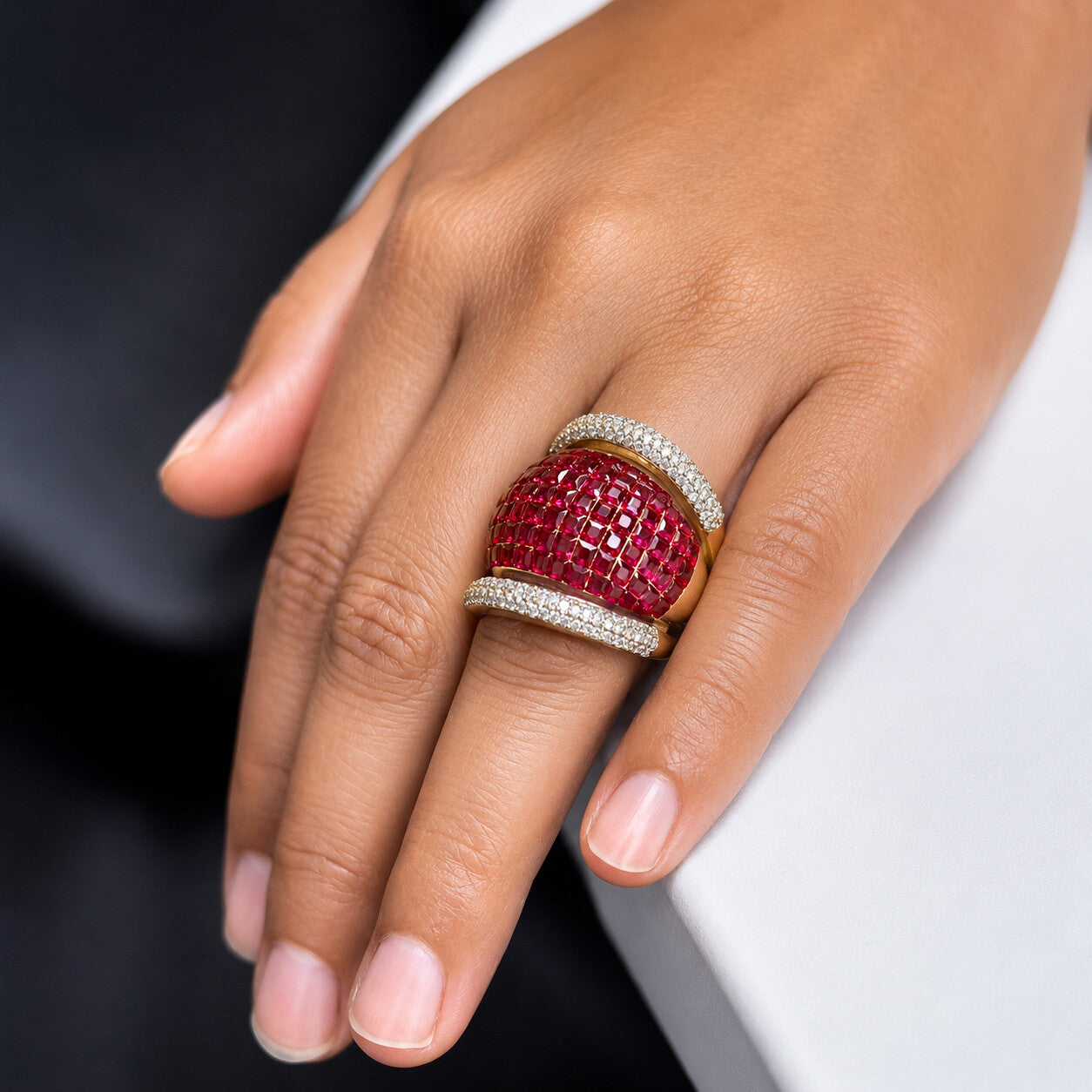 14K Lab Grown Diamond Round-Cut Grand Pave Cluster Ring