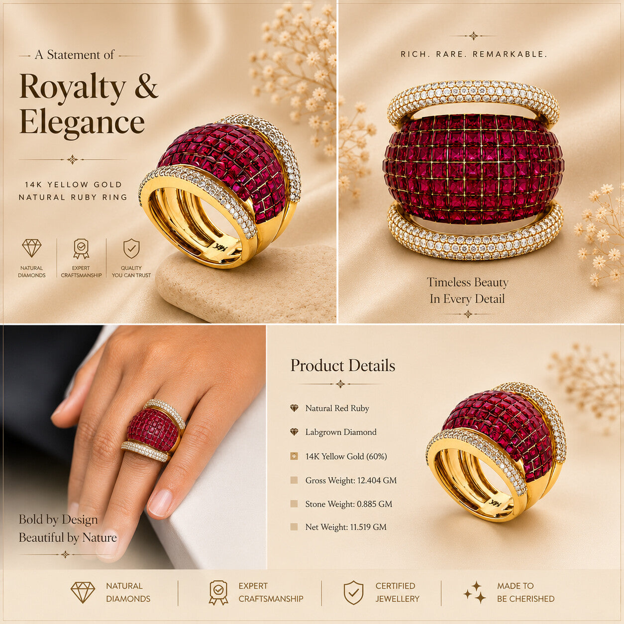 14K Lab Grown Diamond Round-Cut Grand Pave Cluster Ring
