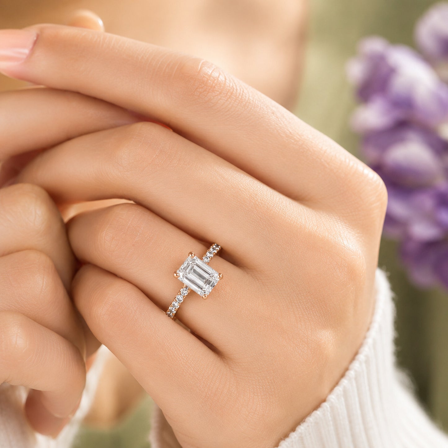 14K Lab Grown Diamond Emerald-Cut Solitaire Ring